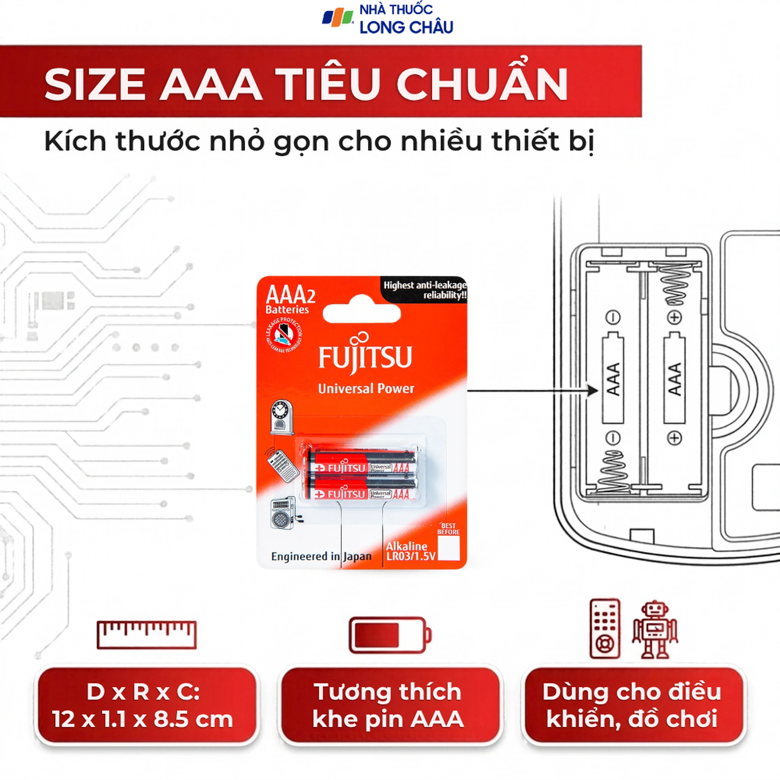 Pin Fujitsu Alkaline LR03 (2B) AAA FU-W-FI (vỉ 2 viên) dùng cho các thiết bị điện tử 4
