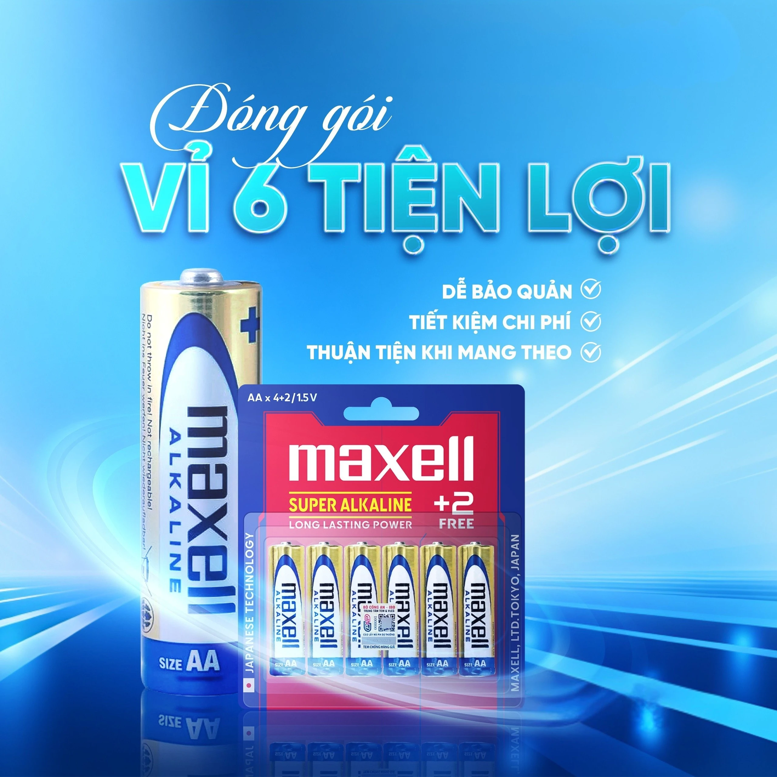 Pin kiềm Maxell super alkaline AA LR6(GD) (vỉ 6 viên) dùng cho các thiết bị điện tử