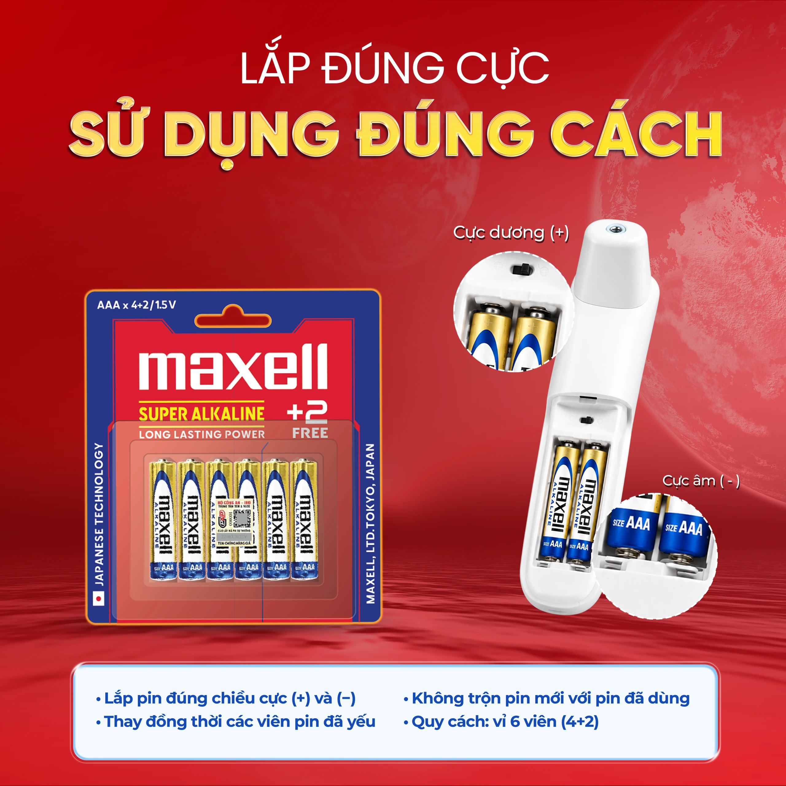 Pin kiềm Maxell super alkaline AAA LR3(GD) (vỉ 6 viên) dùng cho các thiết bị điện tử 8