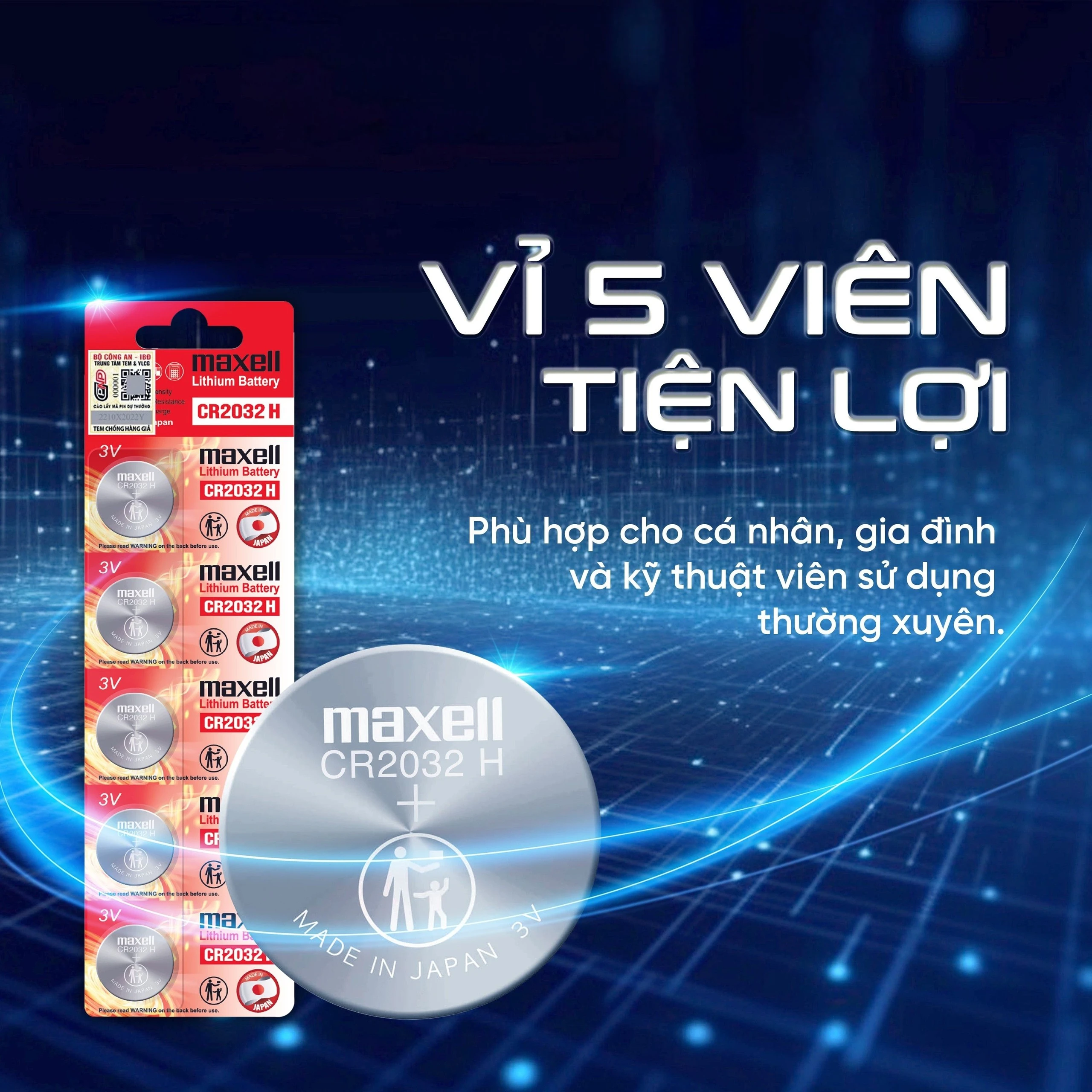 Pin Maxell lithium CR2032 (20 vỉ x 5 viên) dùng cho các thiết bị điện tử