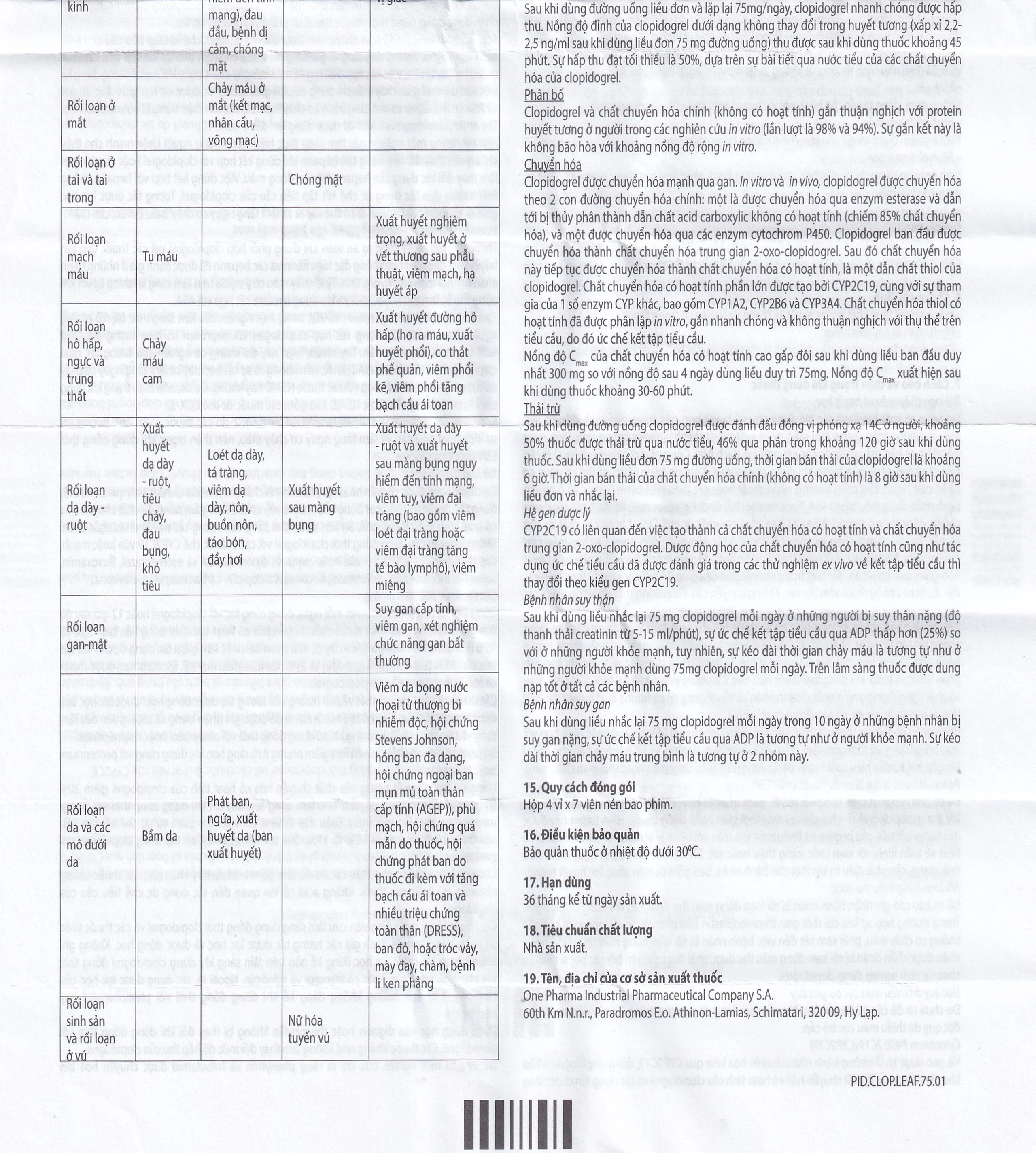 Thuốc Pidotan 75mg One Pharma phòng ngừa huyết khối động mạch và rung nhĩ (4 vỉ x 7 viên)