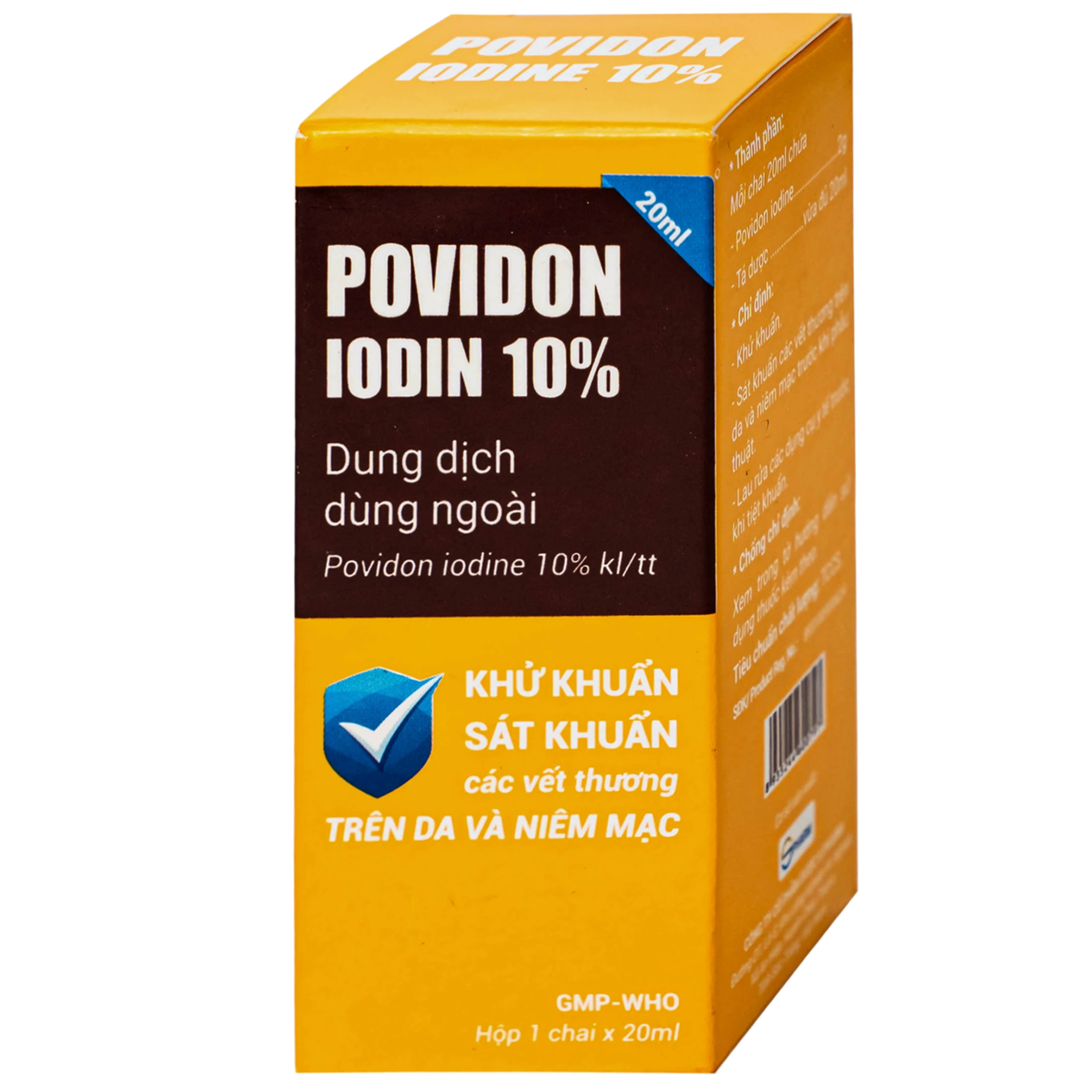 Dung dịch dùng ngoài Povidon Iodin 10% S.Pharm khử khuẩn, sát khuẩn các vết thương trên da và niêm mạc (Hộp 20ml)