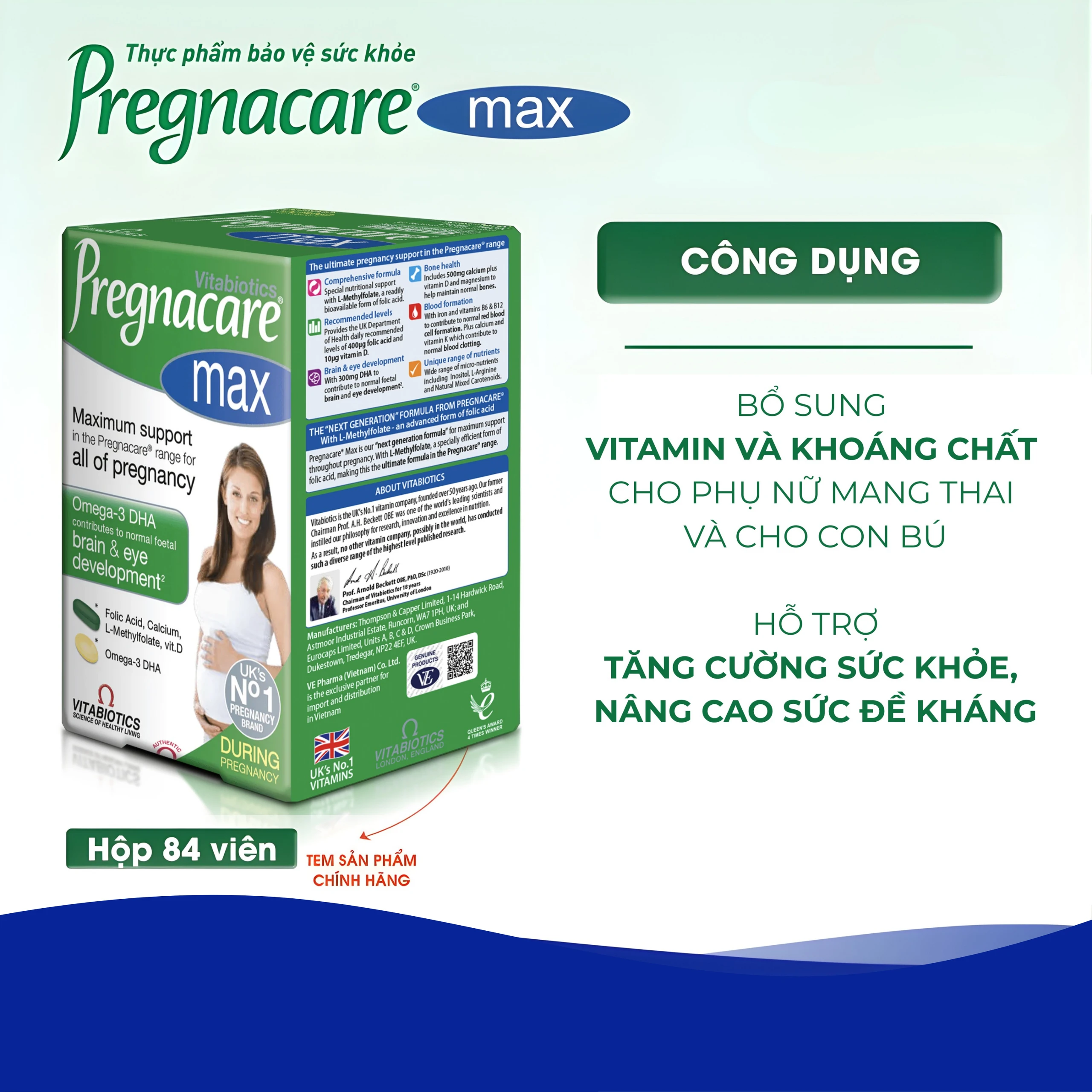 Viên bổ sung vitamin và khoáng chất cho phụ nữ mang thai Pregnacare Max Omega 3 DHA (84 viên)