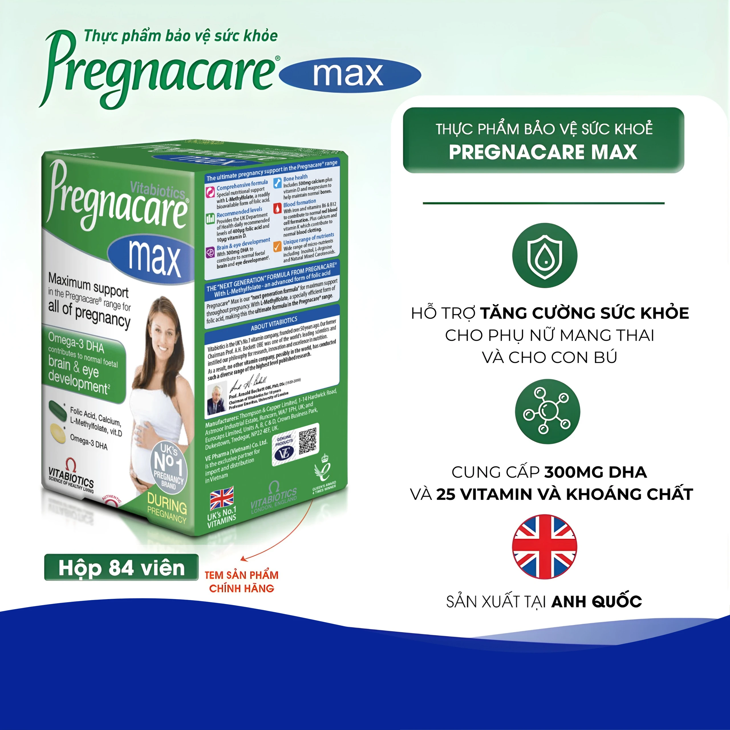 Viên bổ sung vitamin và khoáng chất cho phụ nữ mang thai Pregnacare Max Omega 3 DHA (84 viên)