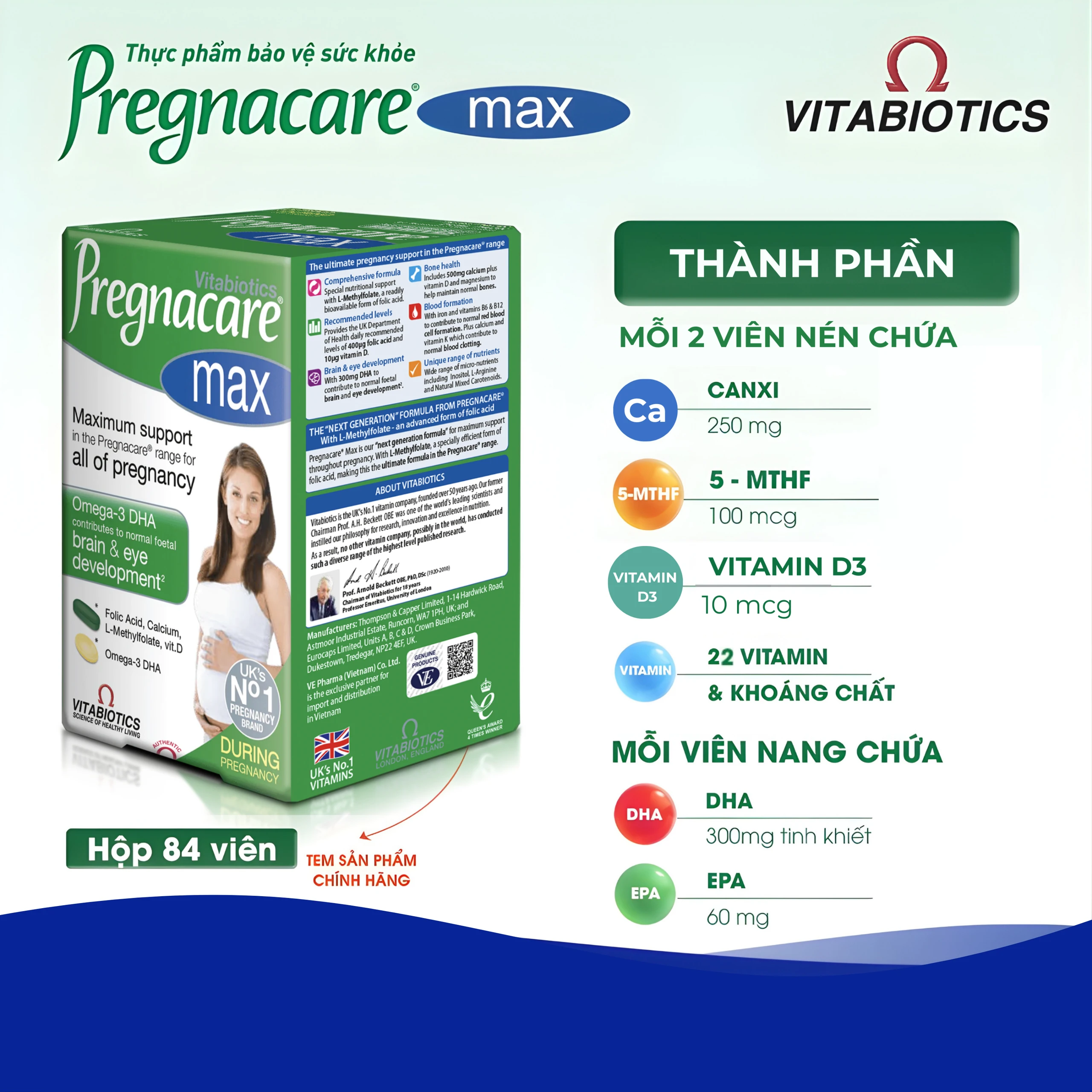 Viên bổ sung vitamin và khoáng chất cho phụ nữ mang thai Pregnacare Max Omega 3 DHA (84 viên)