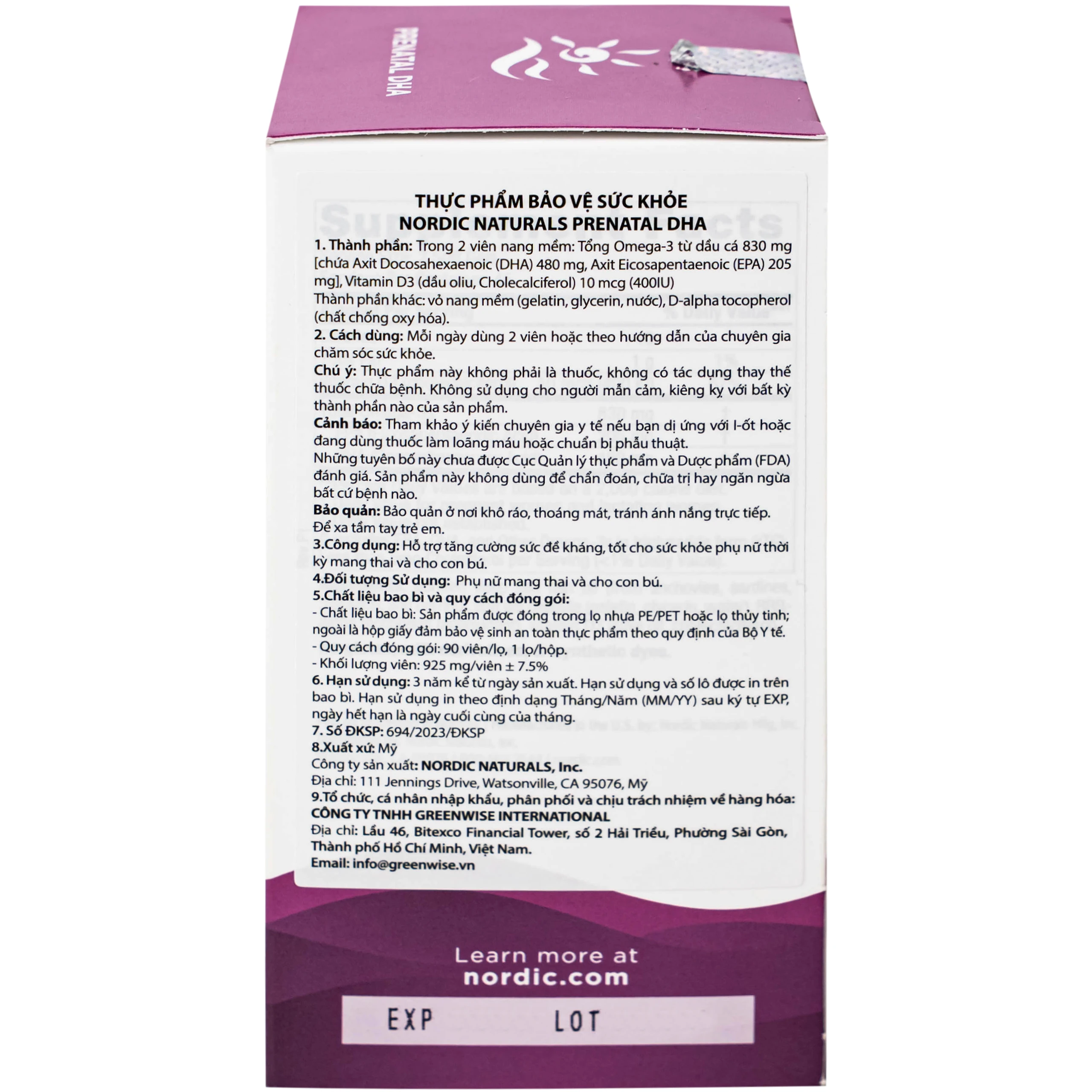 Viên uống cho phụ nữ mang thai và cho con bú Nordic Naturals Prenatal DHA (90 viên)