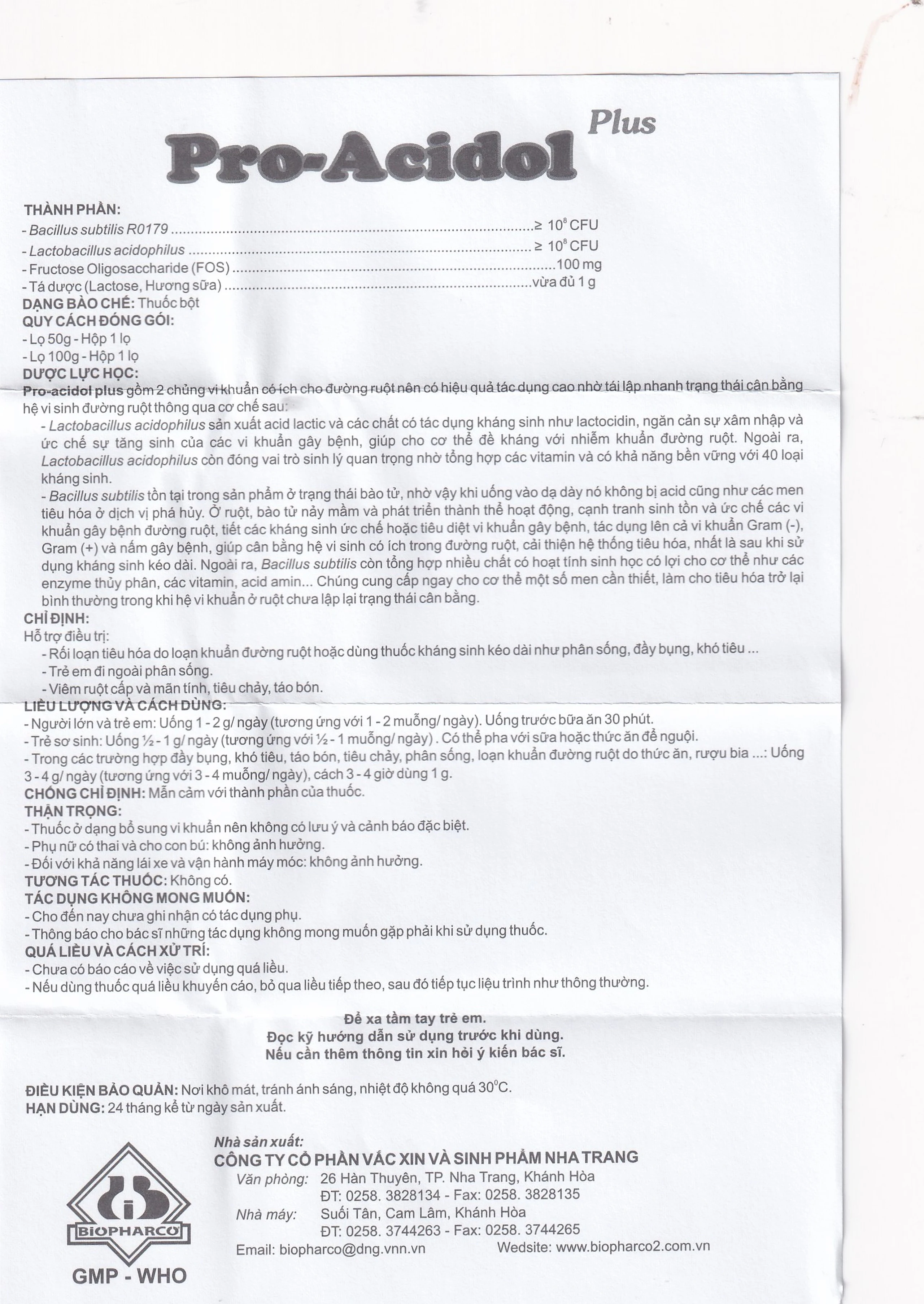 Thuốc Pro-Acidol Plus 100g Biopharco hỗ trợ điều trị rối loạn tiêu hóa 