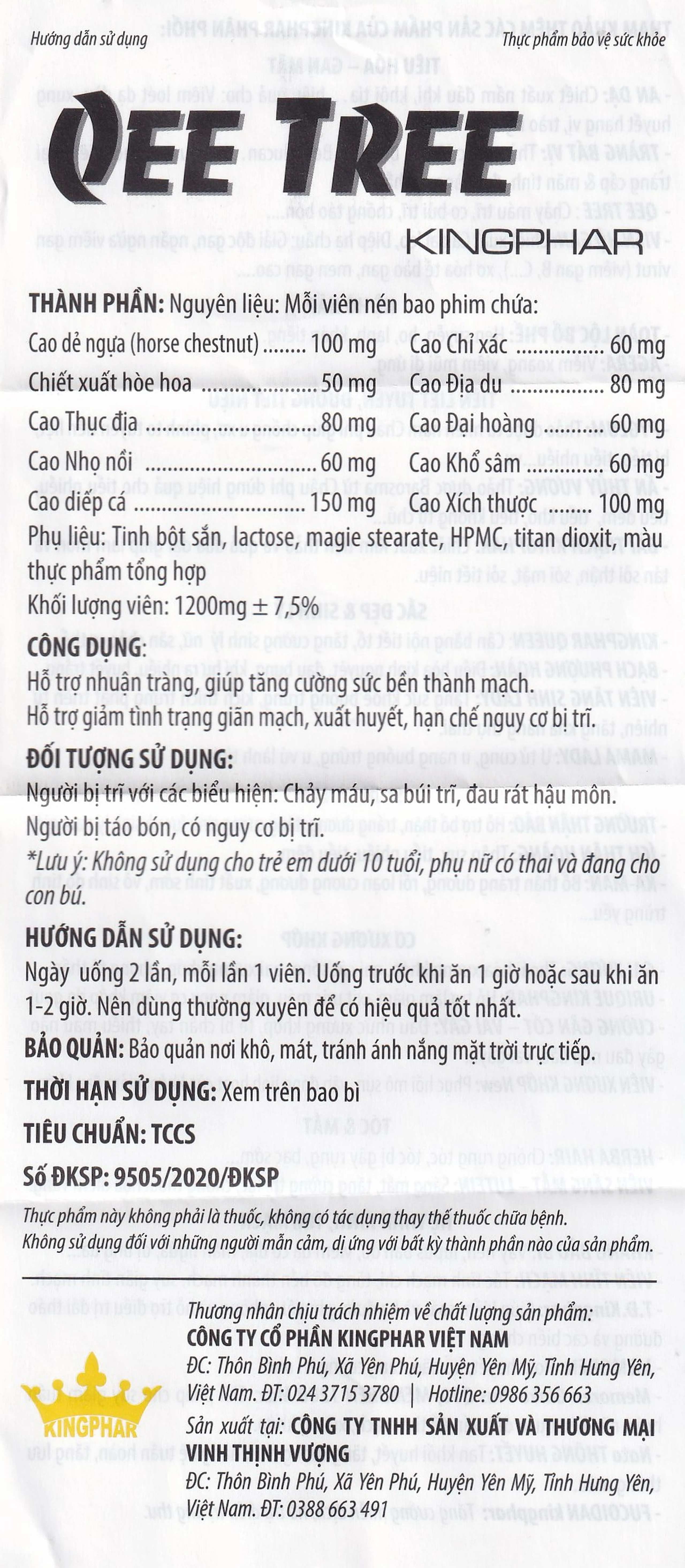 Viên uống hỗ trợ nhuận tràng, hạn chế nguy cơ bị trĩ Qee Tree Kingphar (60 viên)