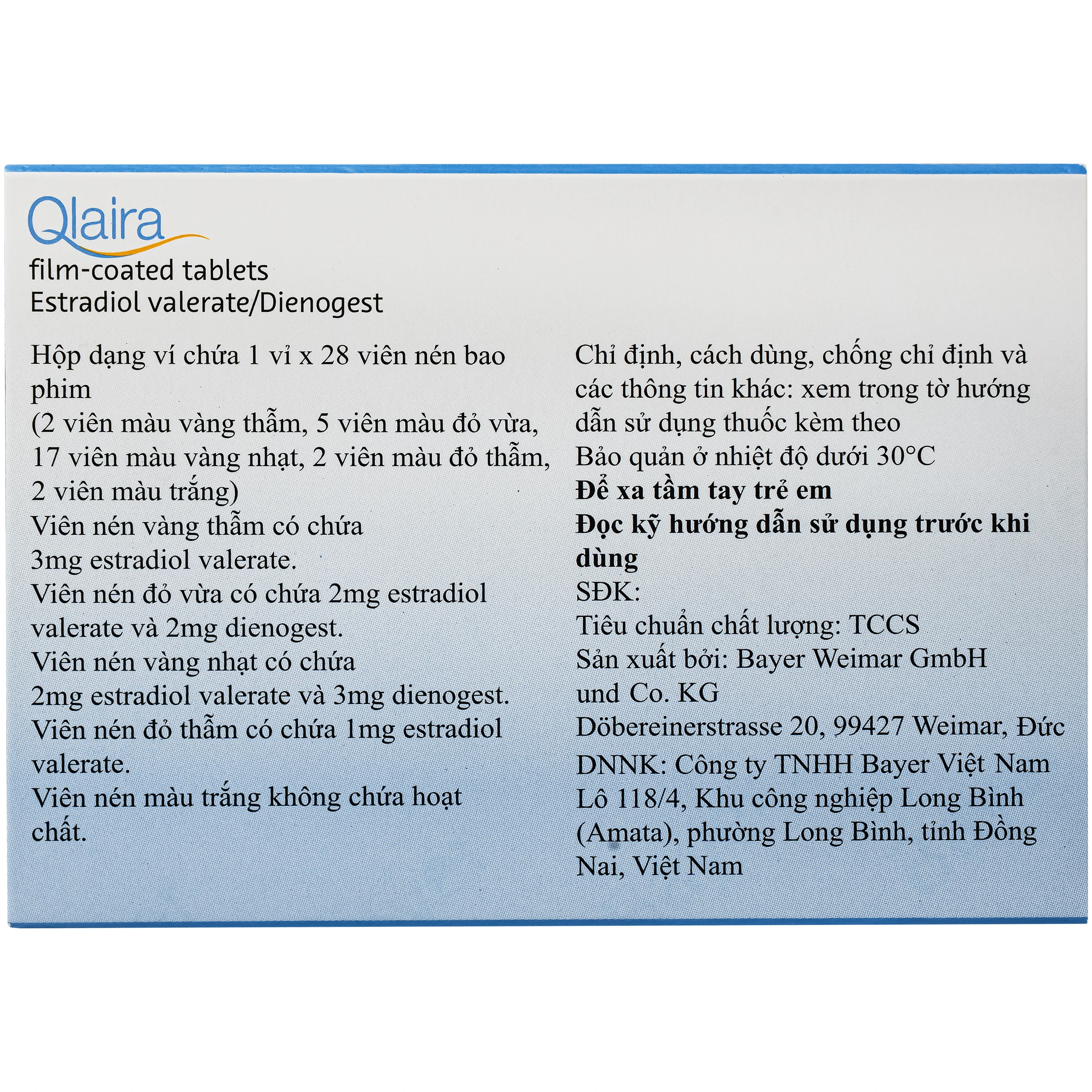 Thuốc Qlaira Bayer chỉ định tránh thai đường uống (1 vỉ x 28 viên) 2