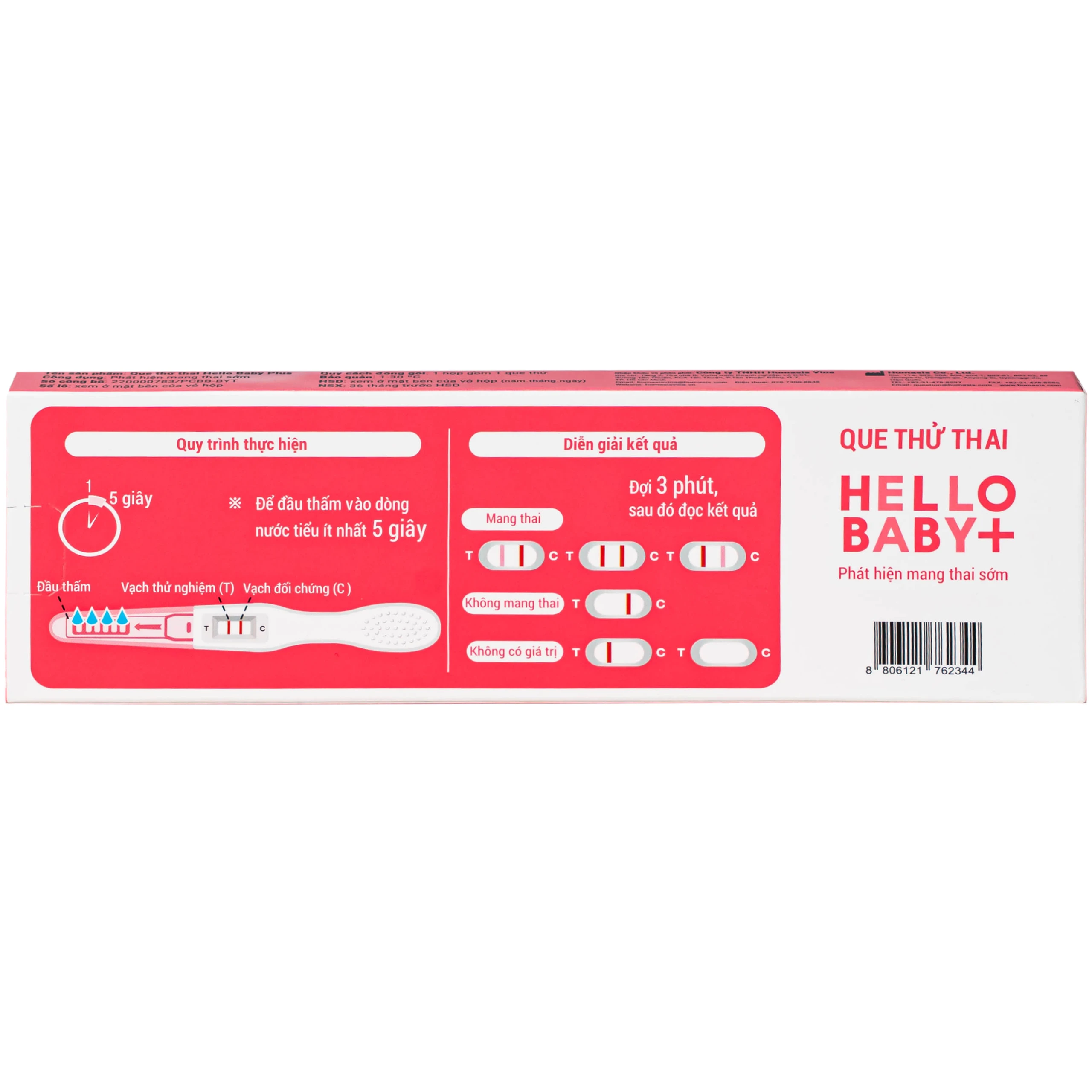 Que thử thai Humasis Hello Baby+ dạng bút giúp phát hiện sớm thai kỳ sau 7-10 ngày thụ thai