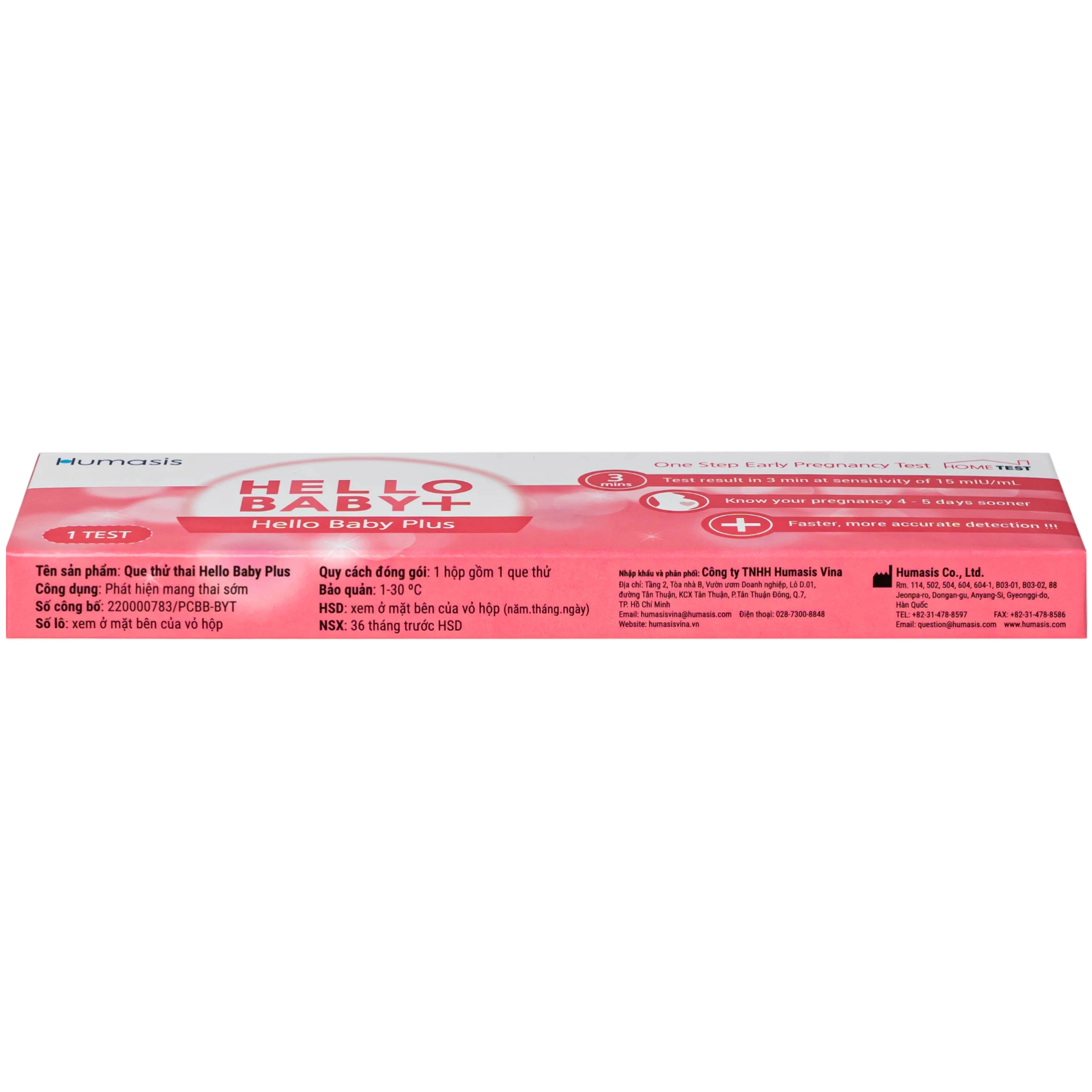 Que thử thai Humasis Hello Baby+ dạng bút giúp phát hiện sớm thai kỳ sau 7-10 ngày thụ thai
