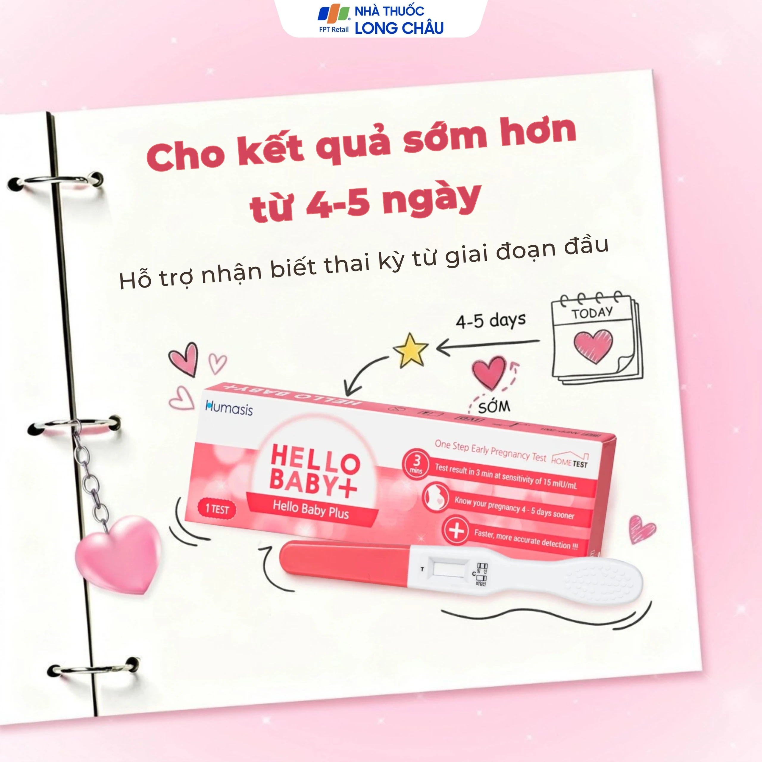 Que thử thai Humasis Hello Baby+ dạng bút giúp phát hiện sớm thai kỳ sau 7-10 ngày thụ thai 4