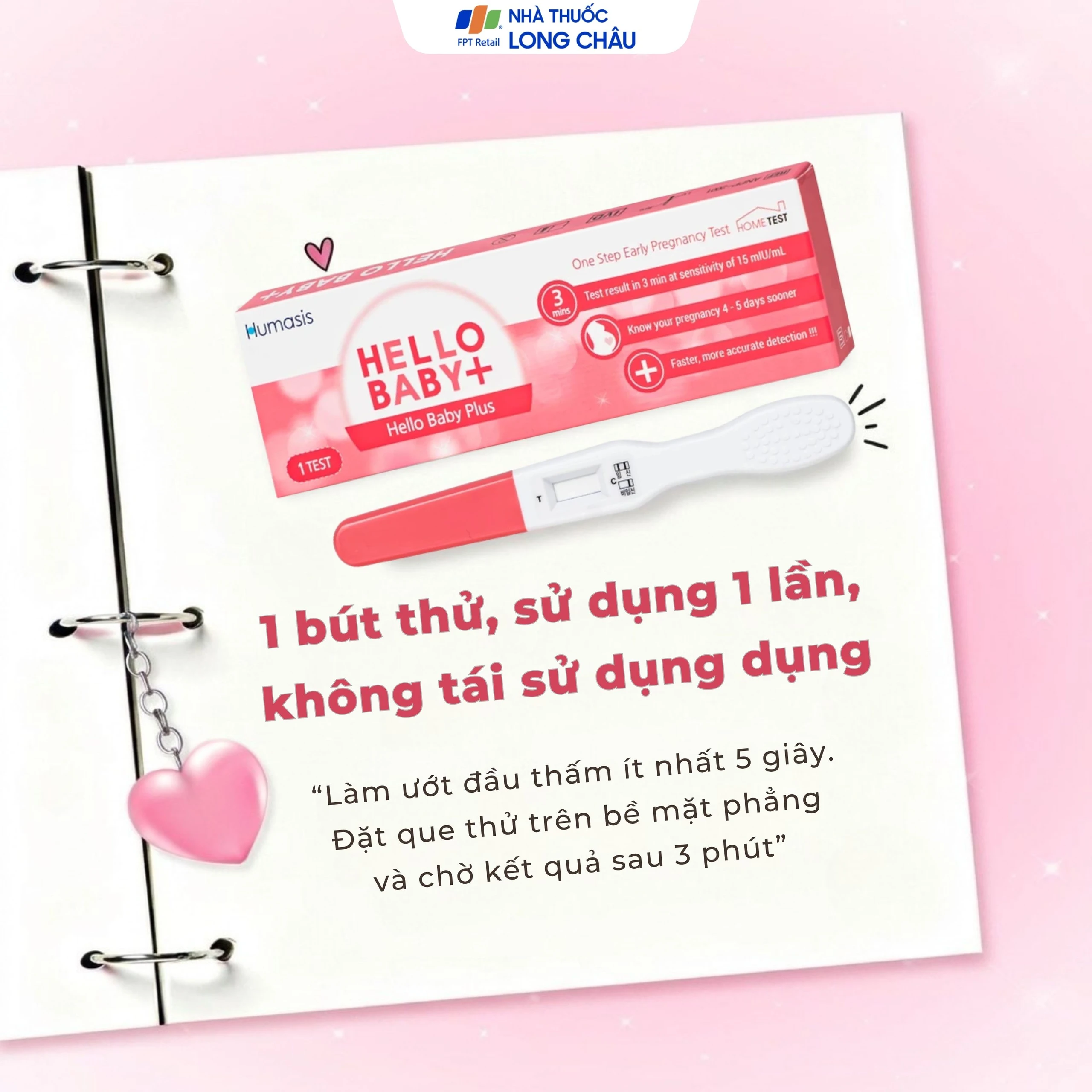 Que thử thai Humasis Hello Baby+ dạng bút giúp phát hiện sớm thai kỳ sau 7-10 ngày thụ thai 7