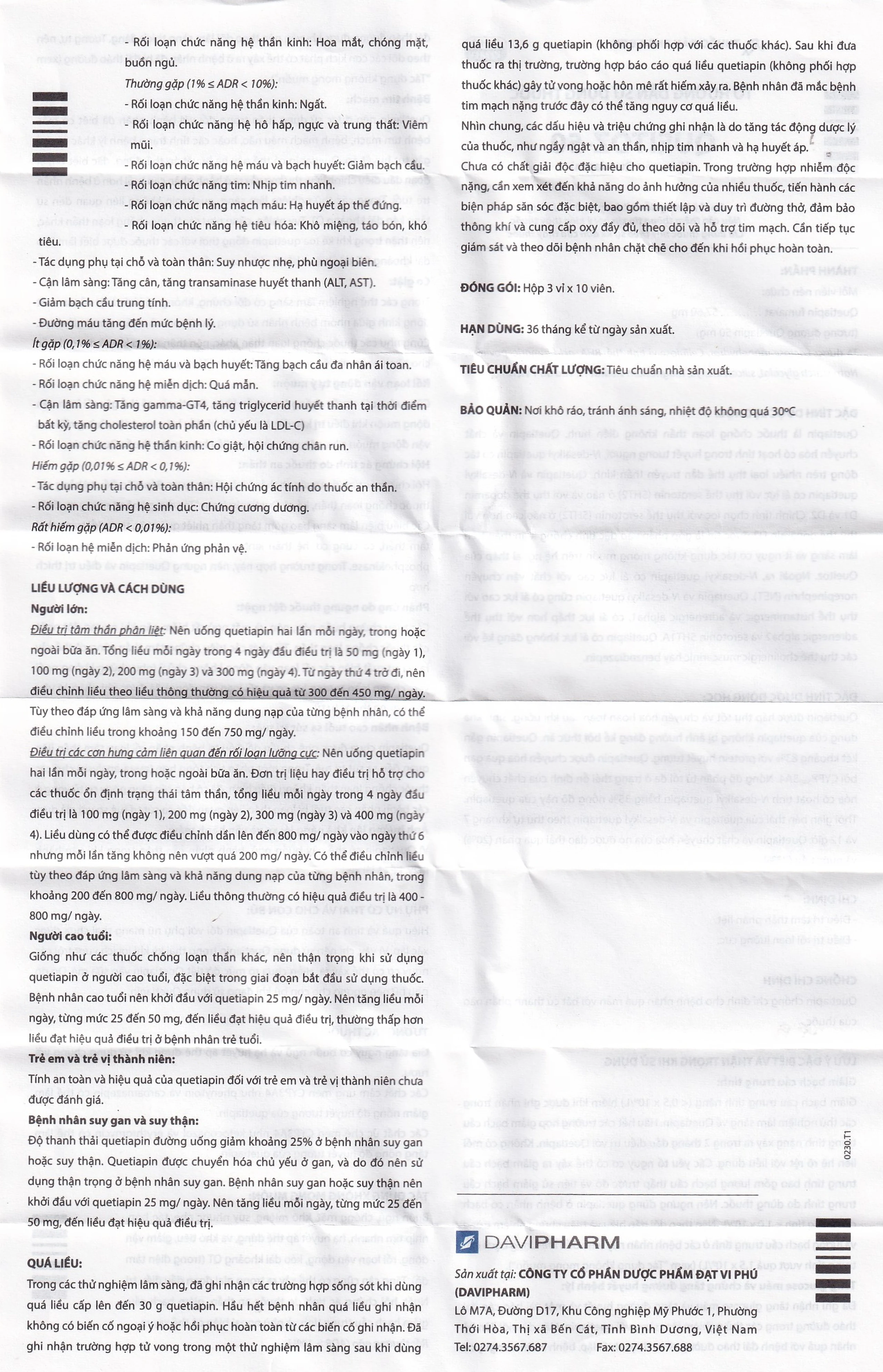 Thuốc Queitoz-50 Davipharm điều trị tâm thần phân liệt, rối loạn lưỡng cực (3 vỉ x 10 viên) 