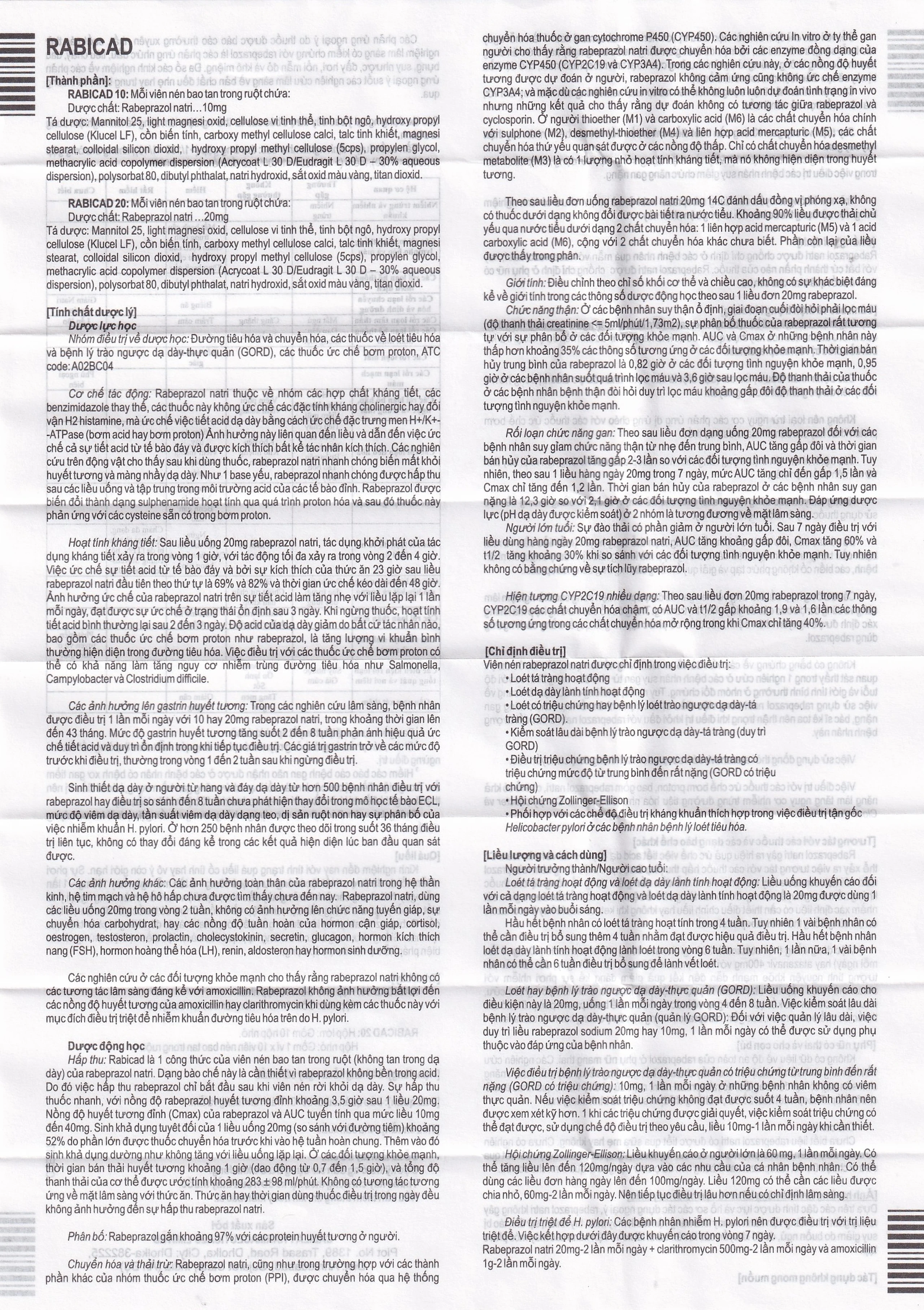 Thuốc Rabicad 20 Cadila điều trị viêm loét dạ dày, tá tràng (1 vỉ x 10 viên)