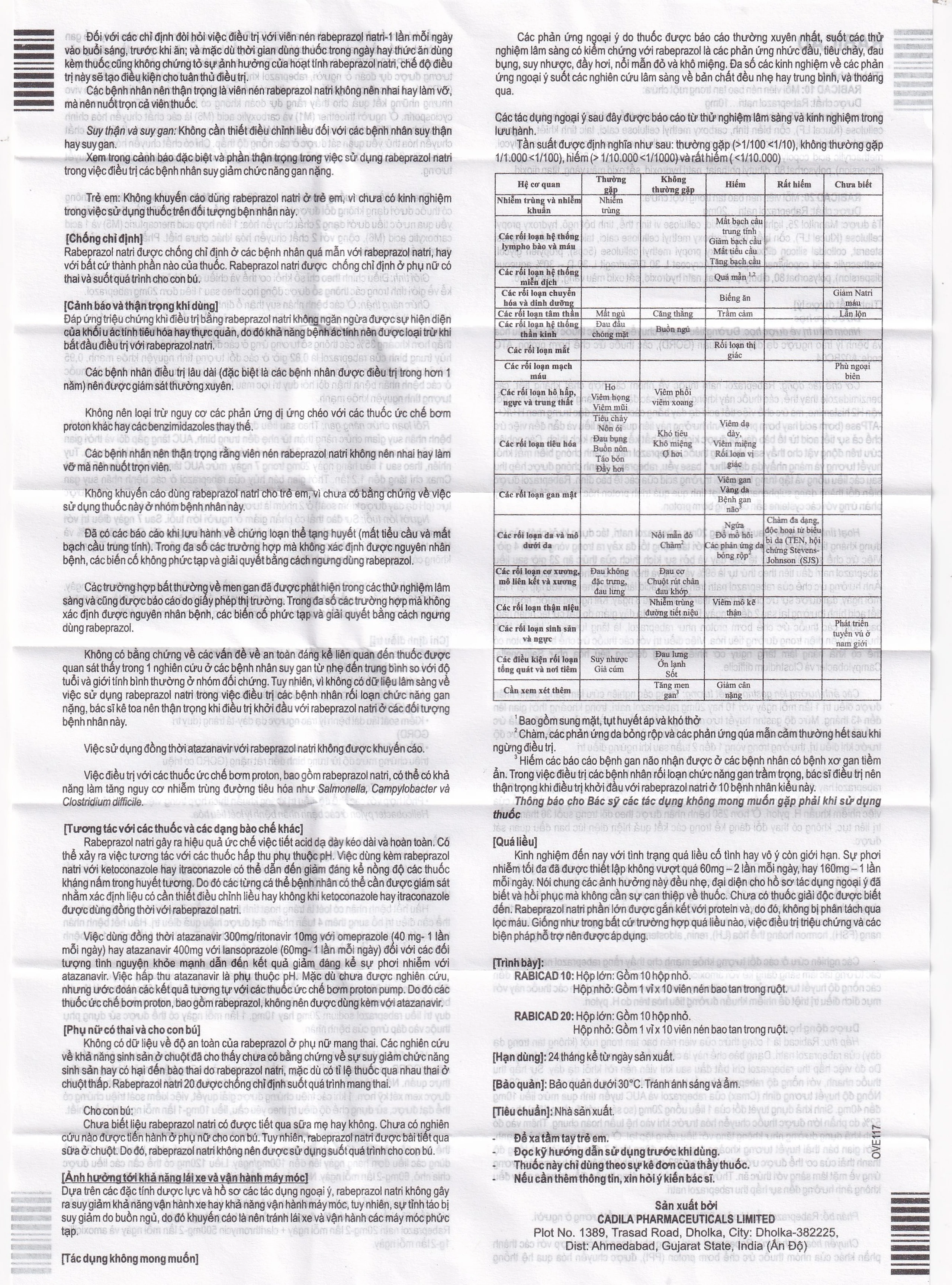 Thuốc Rabicad 20 Cadila điều trị viêm loét dạ dày, tá tràng (1 vỉ x 10 viên)