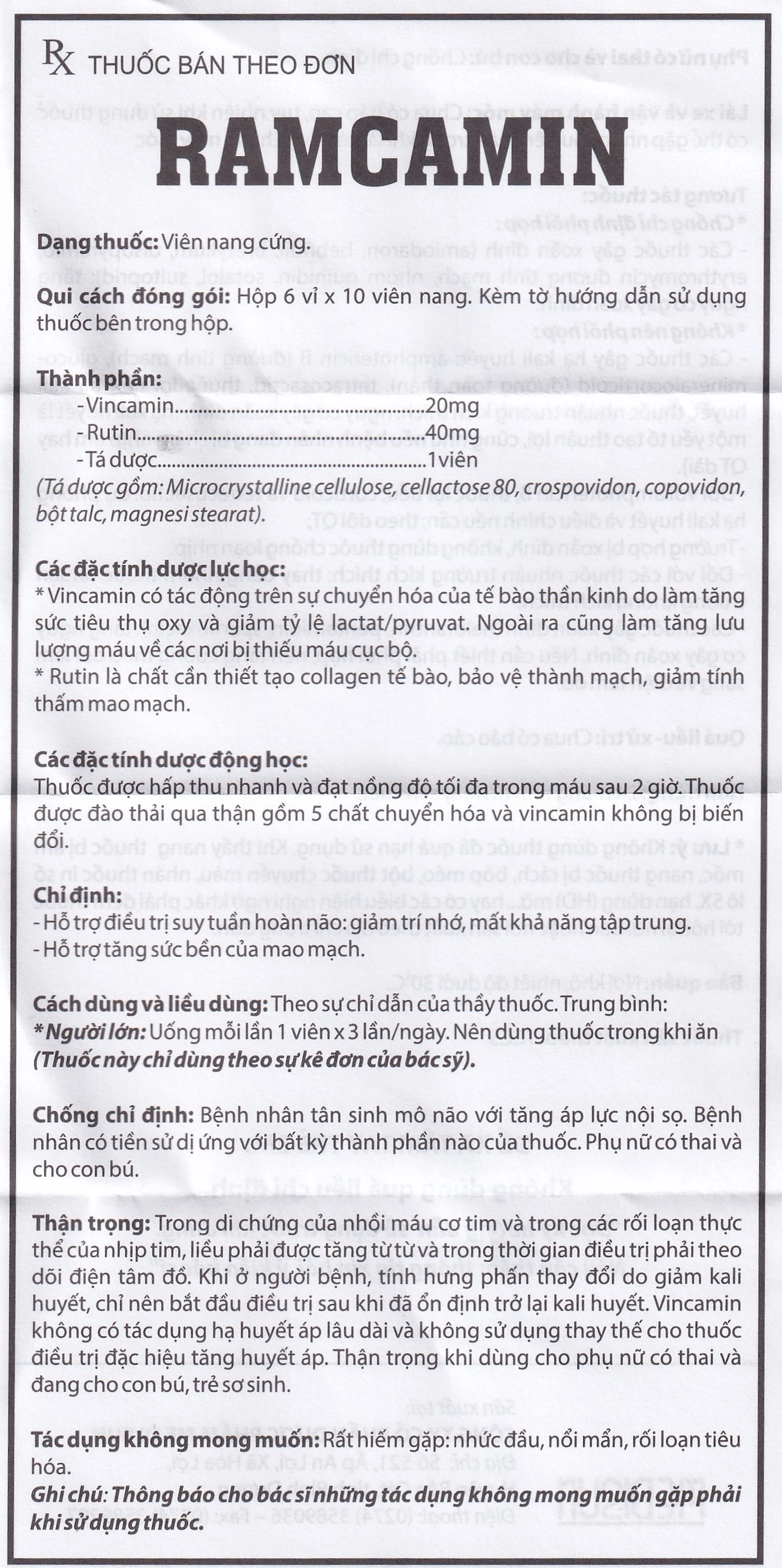 Thuốc Ramcamin Medisun hỗ trợ điều trị tuần hoàn não, suy giảm trí nhớ (6 vỉ x 10 viên)