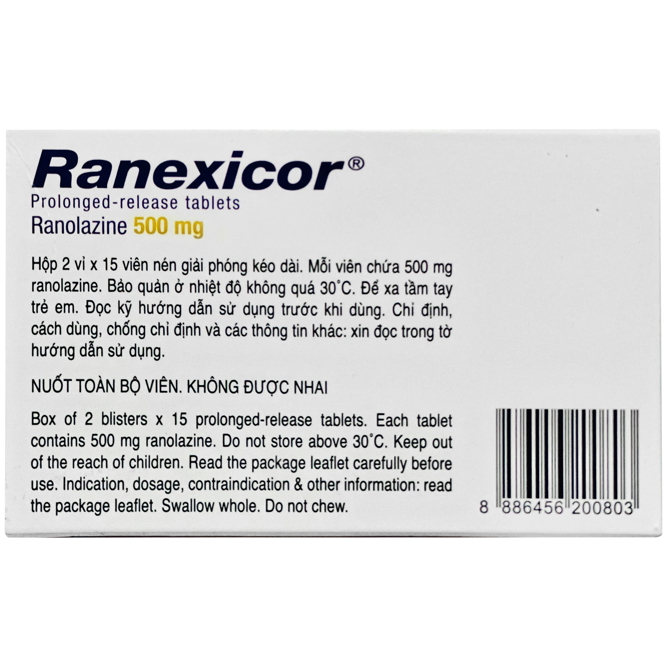 Thuốc Ranexicor 500mg Menarini điều trị đau thắt ngực mãn tính (2 vỉ 15 viên)