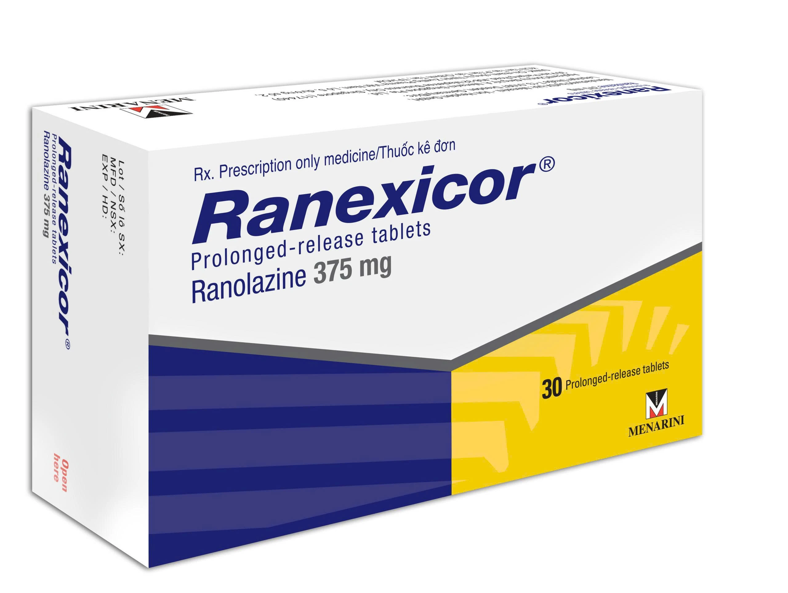Thuốc Ranexicor 375MG Menarini điều trị đau thắt ngực mãn tính (2 vỉ x 15 viên)