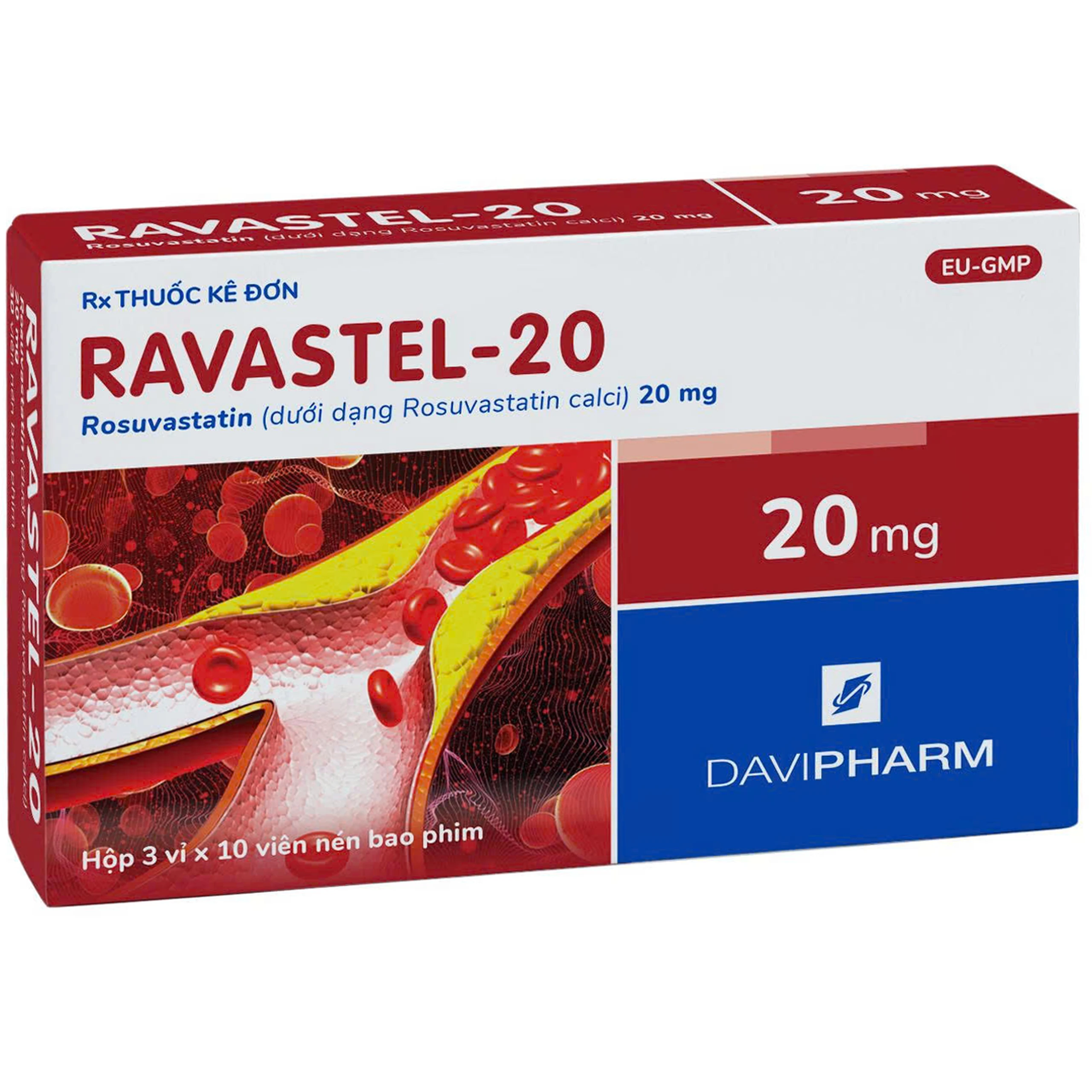 Thuốc Ravastel-20 Davipharm điều trị tăng cholesterol huyết, phòng ngừa biến cố tim mạch (3 vỉ x 10 viên) 1