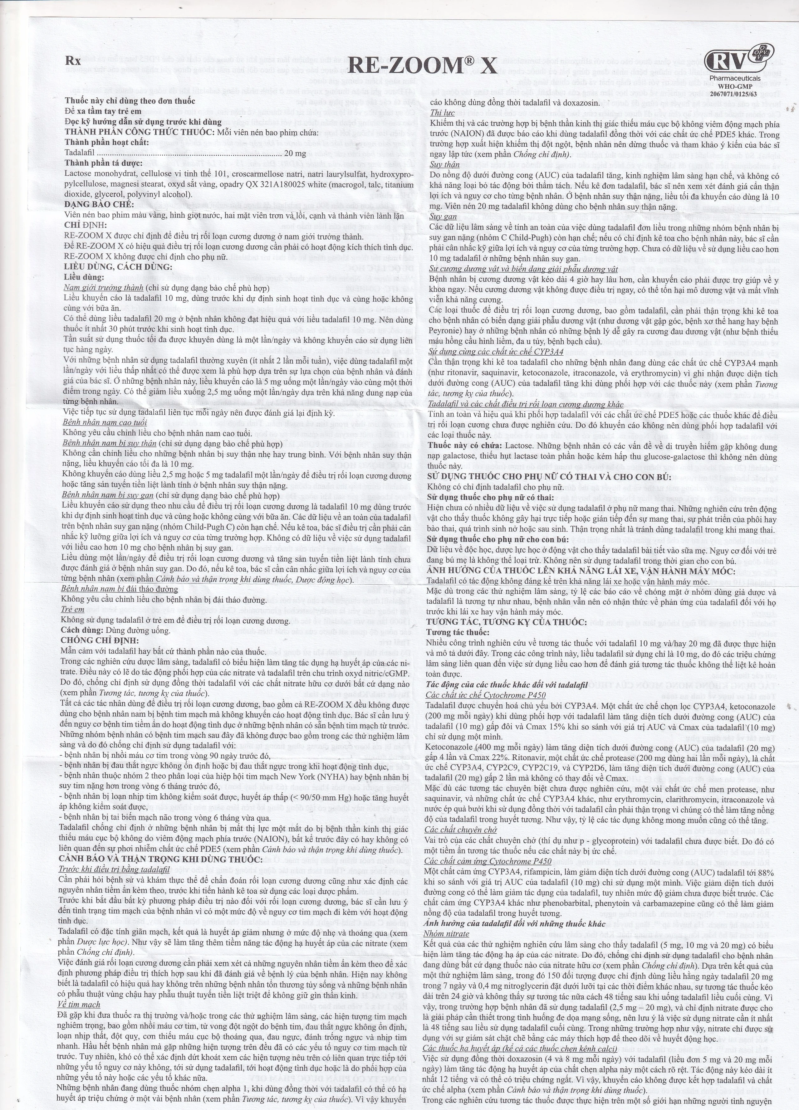 Thuốc Re-Zoom X 20mg OPV Điều trị rối loạn cương dương (2 vỉ x 2 viên)