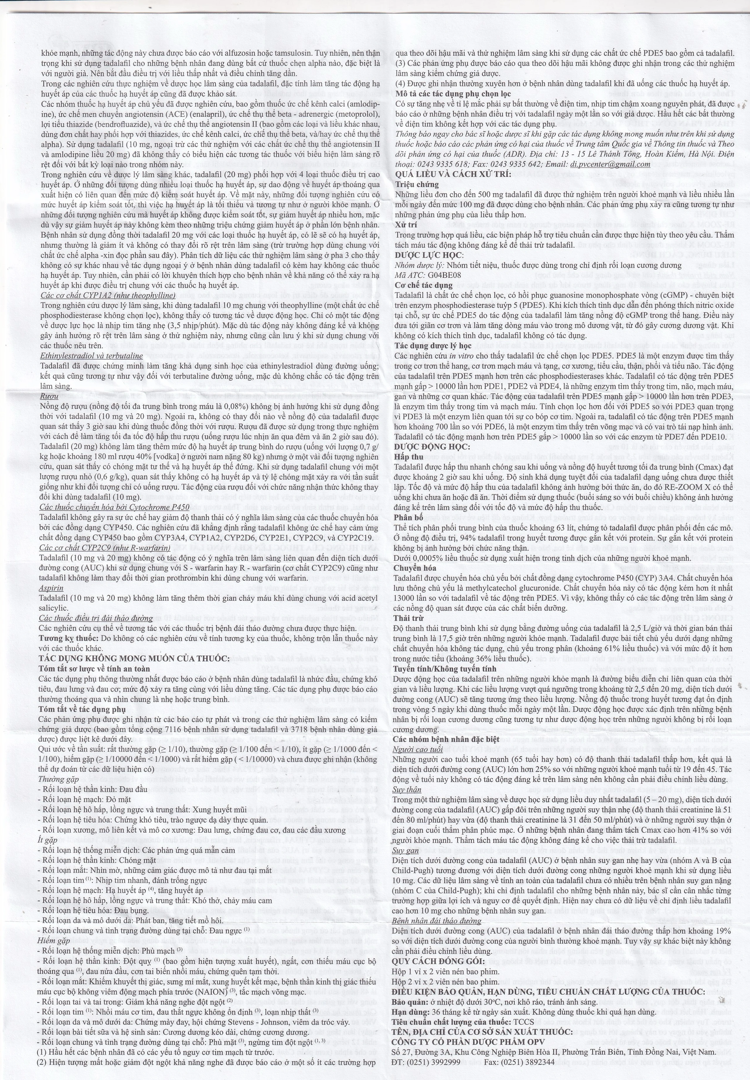 Thuốc Re-Zoom X 20mg OPV Điều trị rối loạn cương dương (2 vỉ x 2 viên)