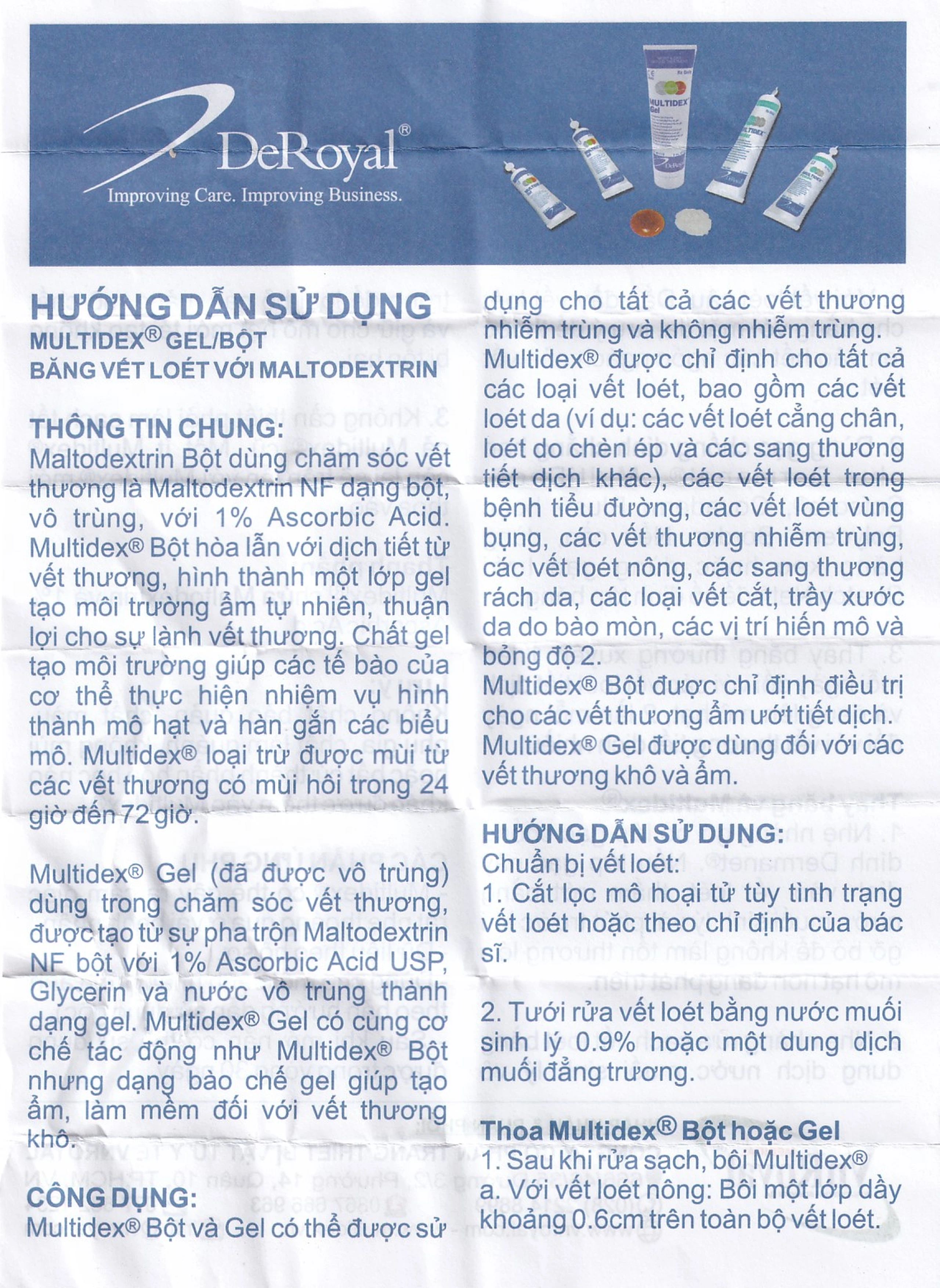 Bột phủ vết thương Multidex Powder Deroyal 45g hỗ trợ điều trị viêm nhiễm da, làm lành các vết loét mãn tính