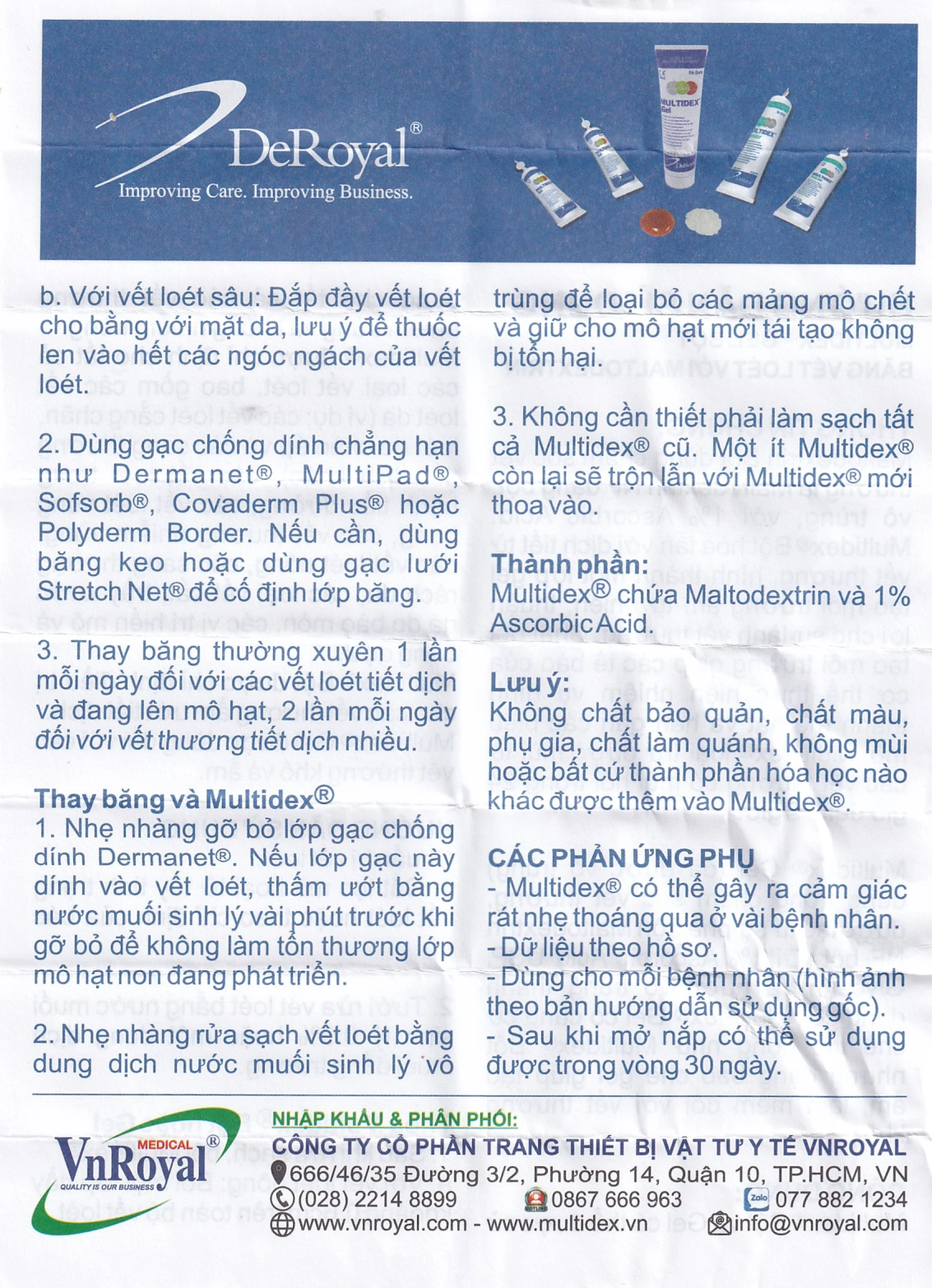 Bột phủ vết thương Multidex Powder Deroyal 45g hỗ trợ điều trị viêm nhiễm da, làm lành các vết loét mãn tính