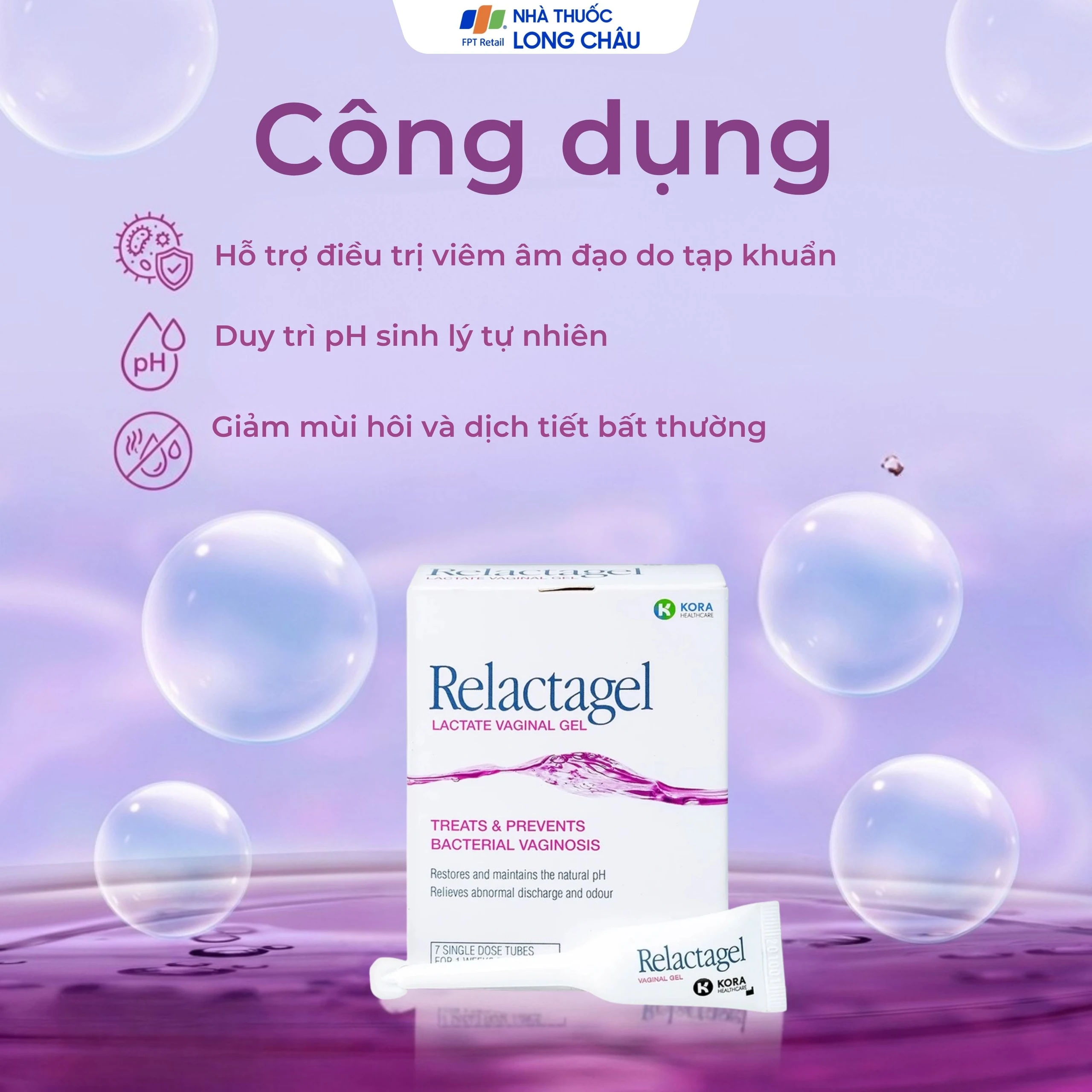 Gel phụ khoa Relactagel Lactate Vaginal (7 tuýp x 5ml) hỗ trợ điều trị viêm phụ khoa, phòng ngừa tái phát viêm âm đạo