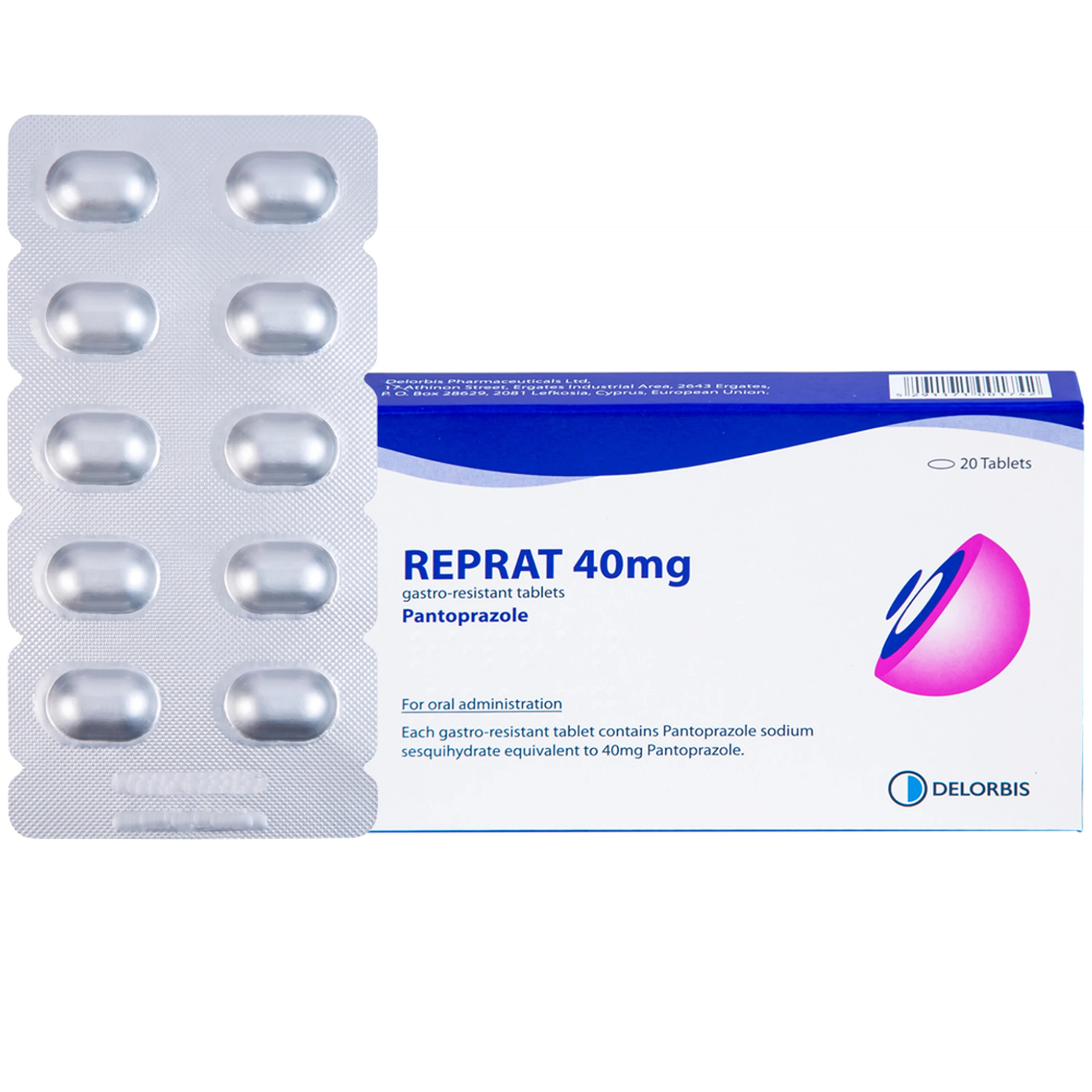 Thuốc Reprat 40mg Delorbis điều trị trào ngược dạ dày, thực quản (2 vỉ x 10 viên) 1
