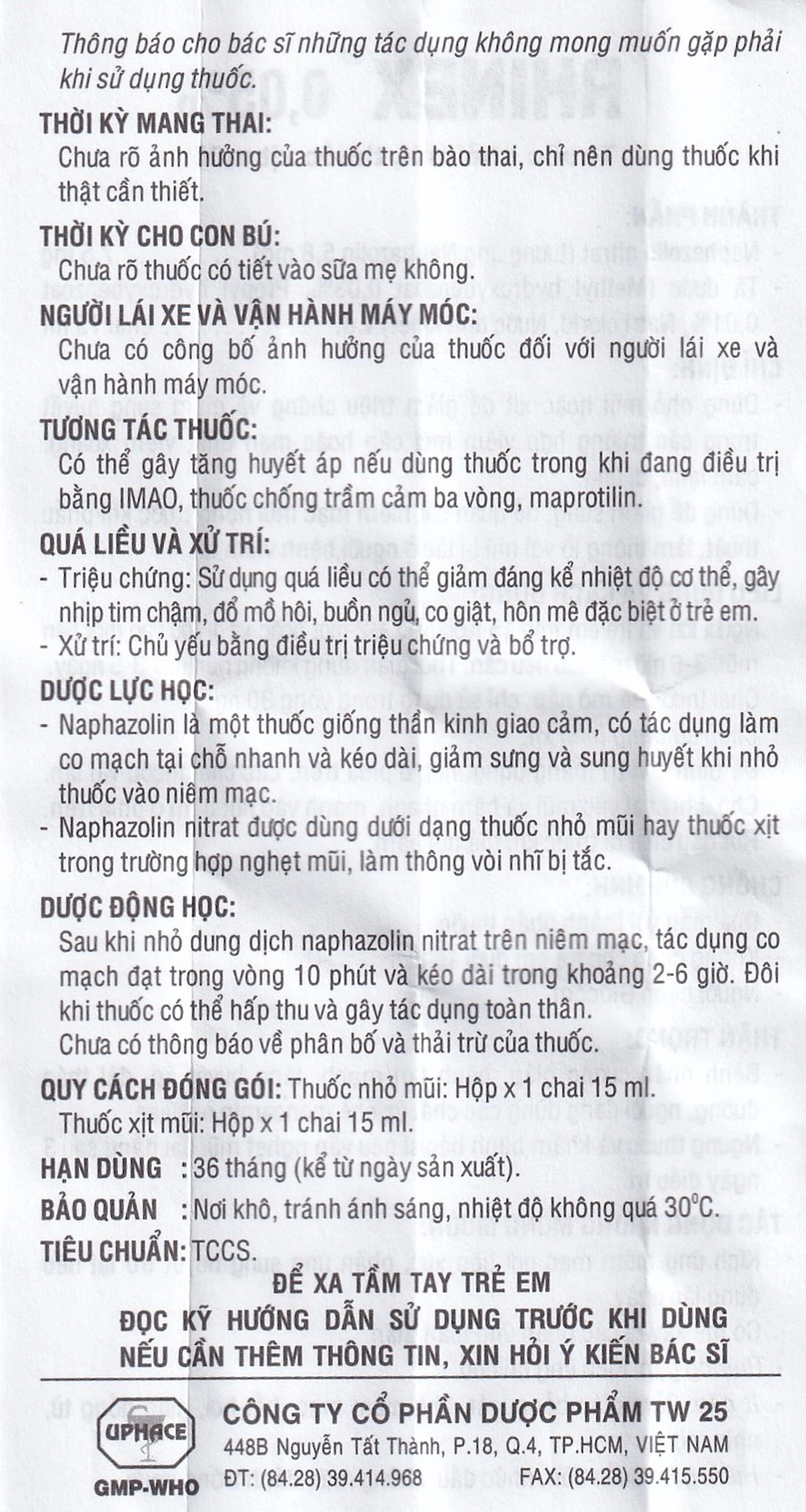 Thuốc nhỏ mũi Rhinex 0.05% Uphace giảm sung huyết, viêm xoang, viêm mũi dị ứng (15ml)