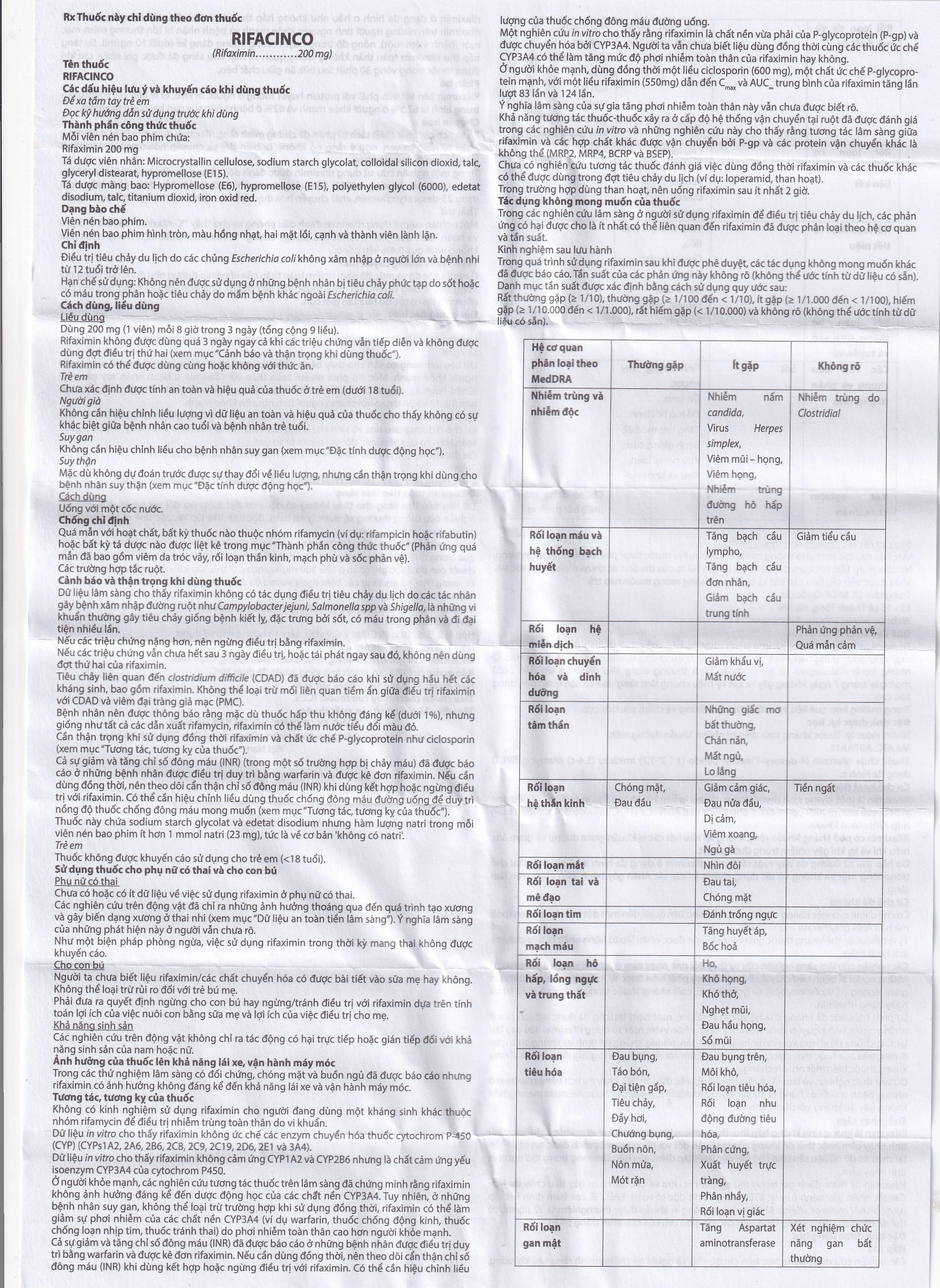 Thuốc Rifacinco 200mg Hà Nam điều trị tiêu chảy du lịch do E. coli không xâm nhập (3 vỉ x 9 viên)
