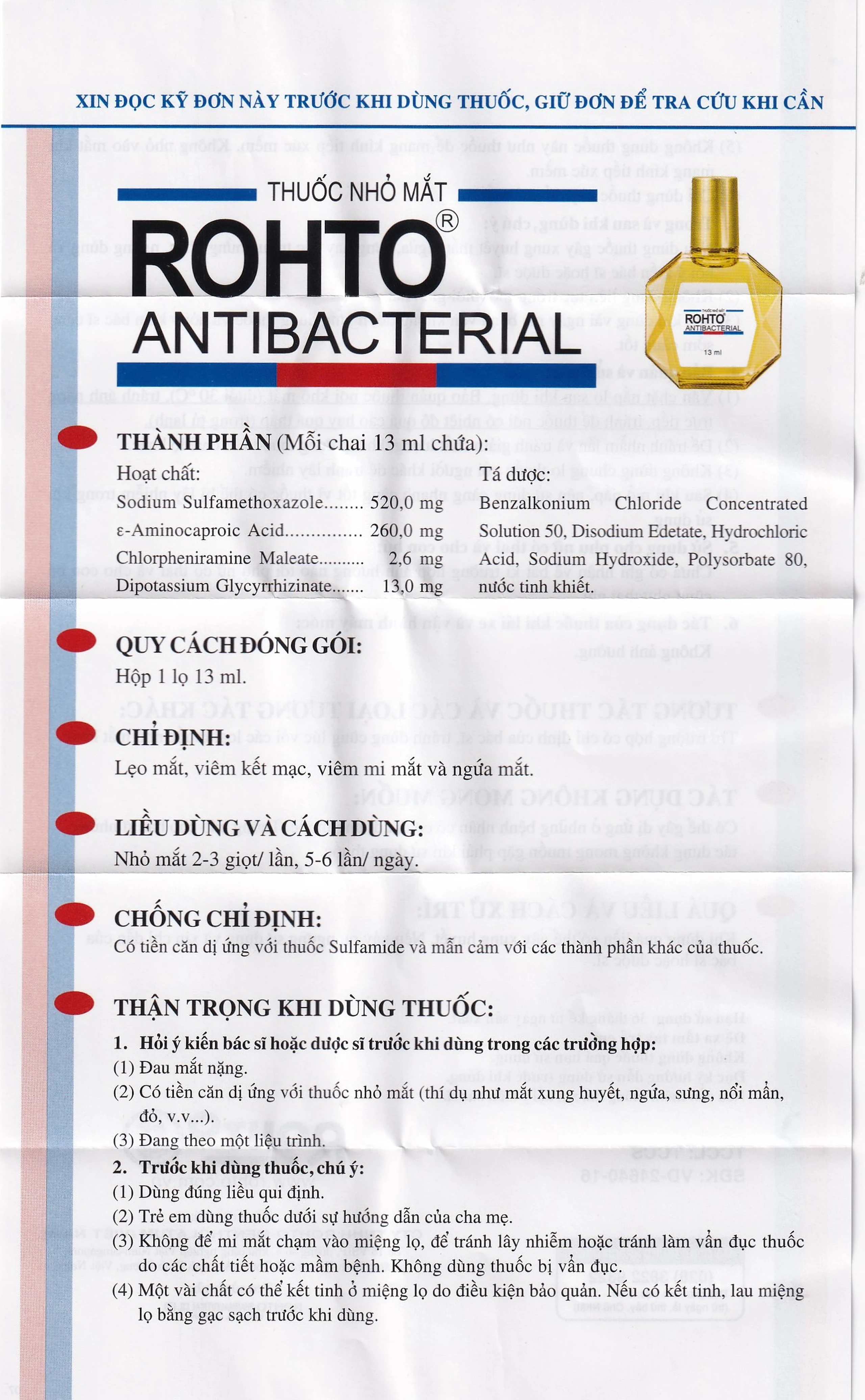 Thuốc nhỏ mắt Rohto Antibacterial điều trị lẹo mắt, viêm kết mạc, viêm mi mắt (13ml)