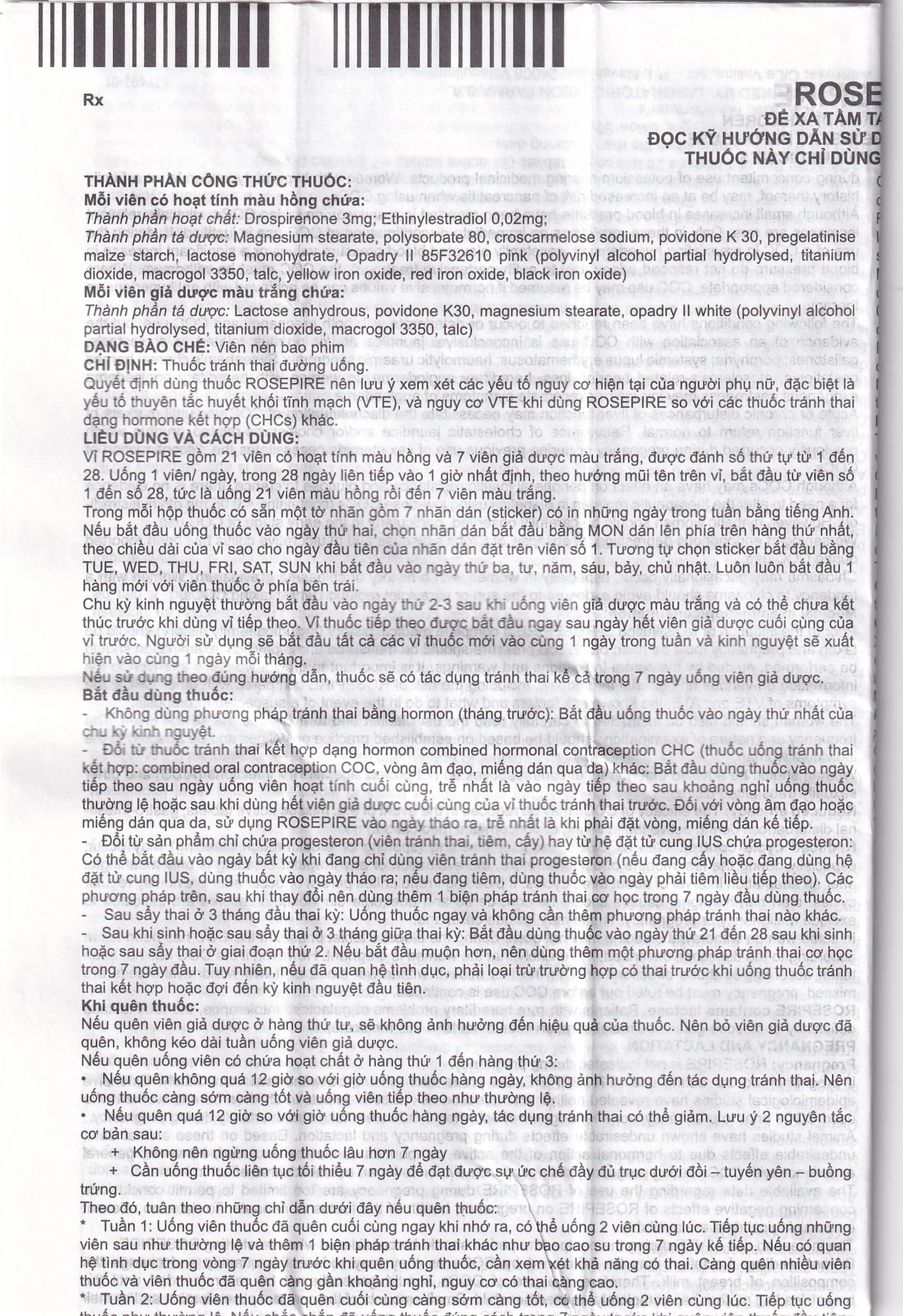 Thuốc Rosepire 3mg/0,02mg Exeltis tím dùng để tránh thai (1 vỉ x 28 viên)