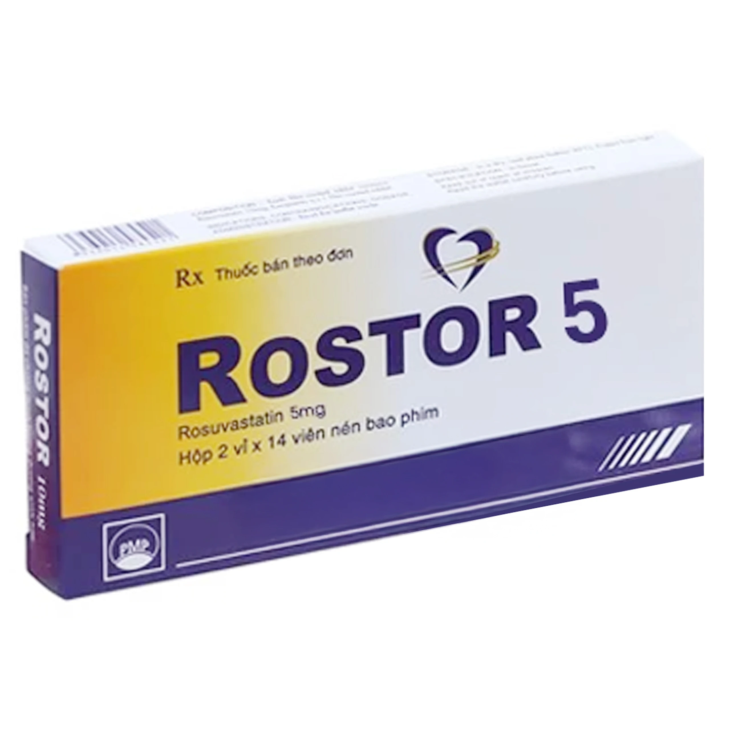 Thuốc Rostor 5mg Pymepharco điều trị tăng cholesterol máu nguyên phát hoặc rối loạn lipid máu hỗn hợp (2 vỉ x 14 viên)