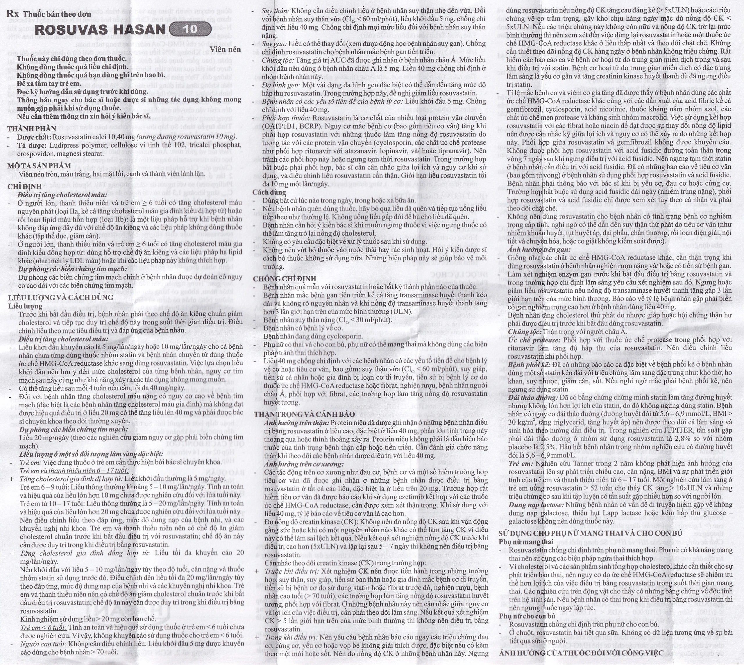 Thuốc Rosuvas Hasan 10 điều trị tăng cholesterol máu (2 vỉ x 14 viên)