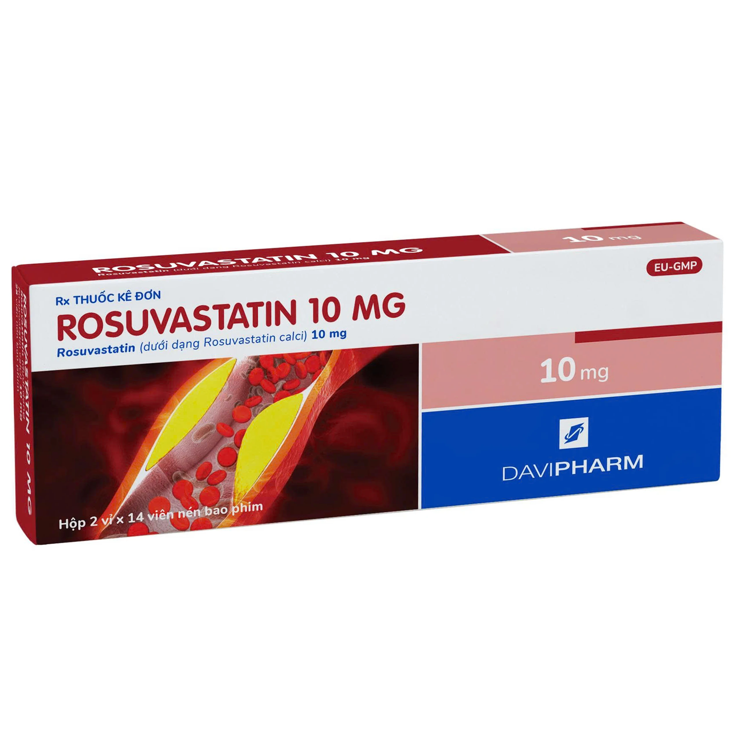 Thuốc Rosuvastatin 10mg Davipharm giúp giảm LDL, triglycerid, tăng HDL trong rối loạn lipid máu (2 vỉ x 14 viên)