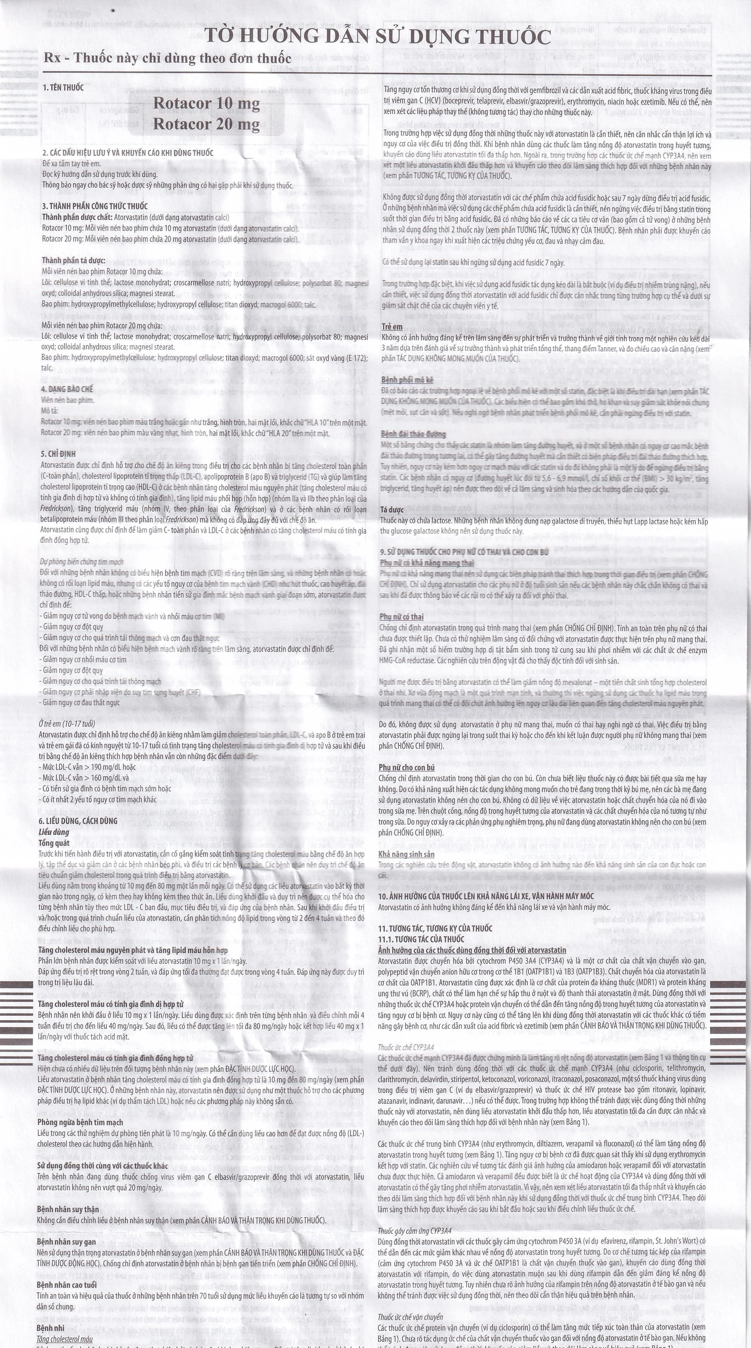 Thuốc Rotacor 10mg Sandoz điều trị tăng cholesterol toàn phần (3 vỉ x 10 viên)