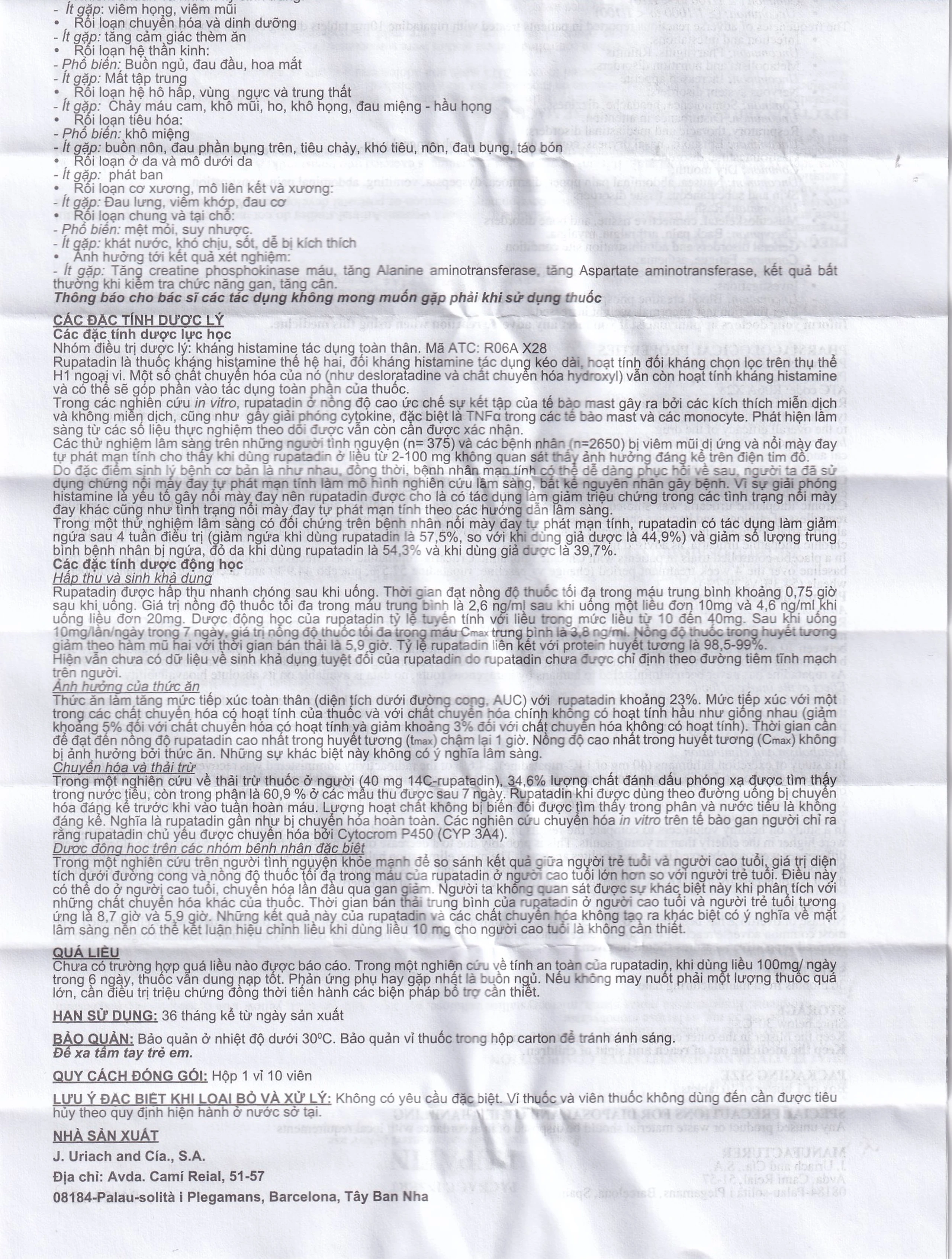 Thuốc Rupafin 10mg Hyphens điều trị viêm mũi dị ứng, nổi mày đay (1 vỉ x 10 viên)