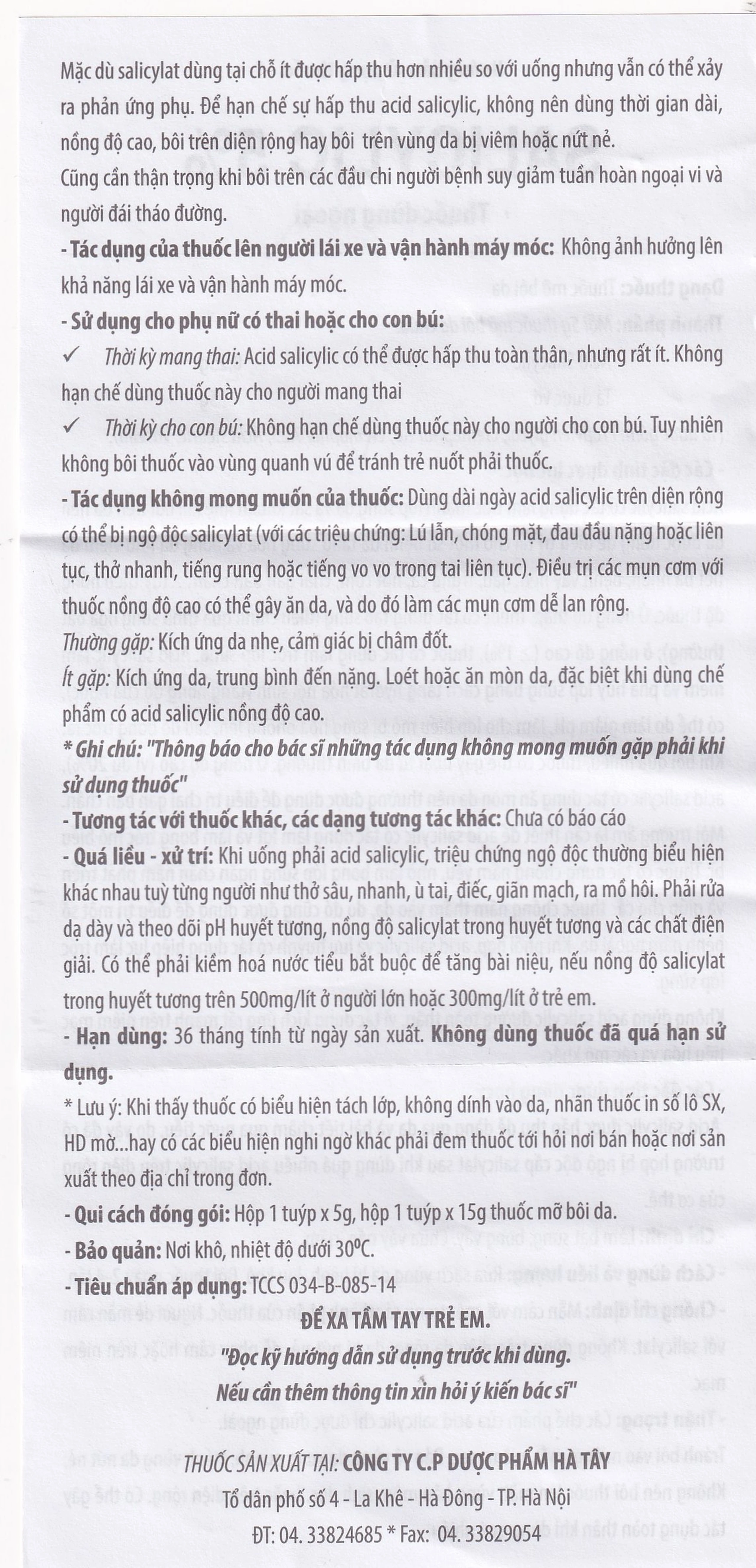 Thuốc mỡ bôi da Salicylic 5% Hataphar làm bạt sừng, bong vẩy (15g)
