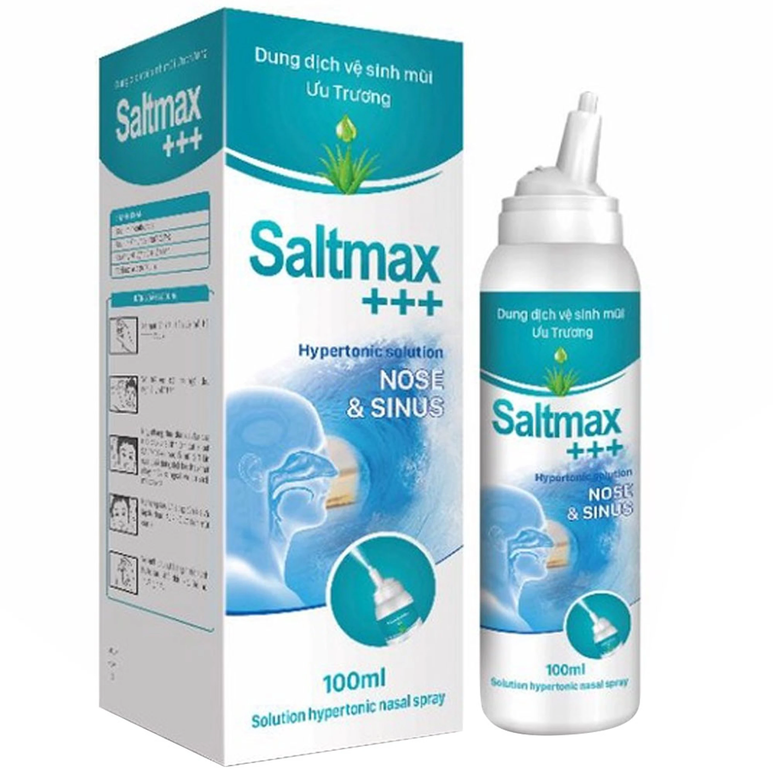 Xịt mũi Saltmax+++ 100ml giúp vệ sinh mũi, làm sạch chất nhầy