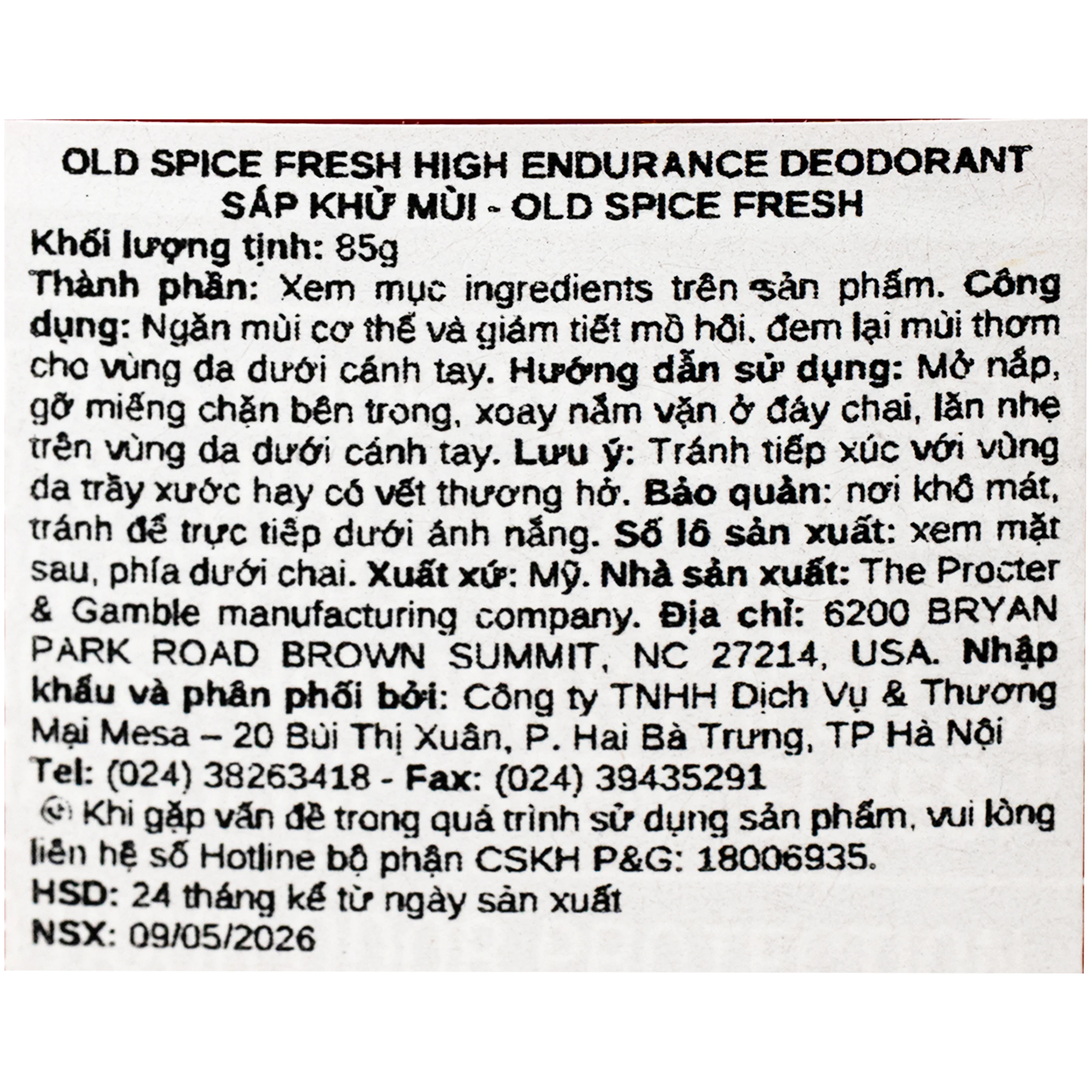 Sáp khử mùi Nam Old Spice Fresh hương tươi mát dễ chịu 85g 4