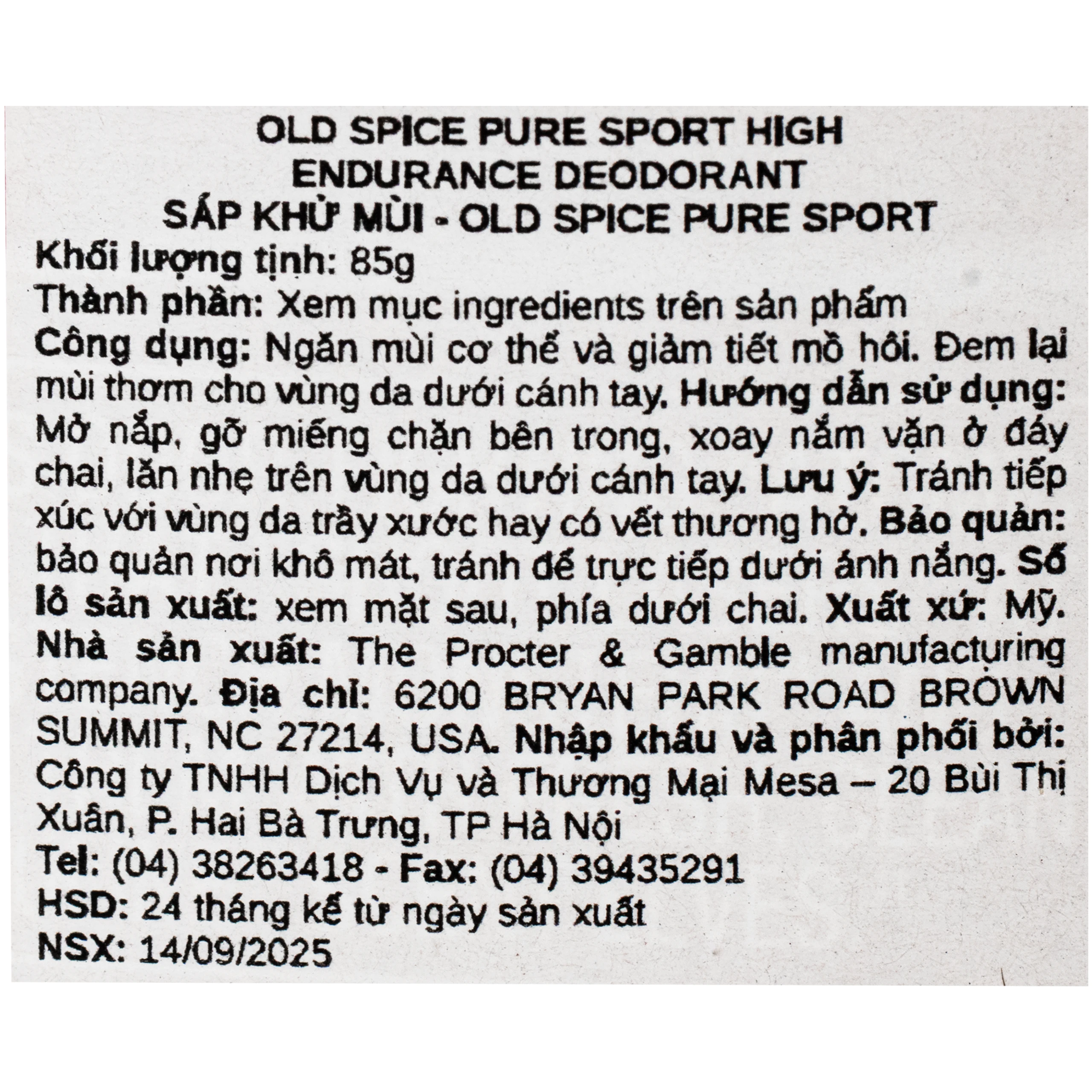 Sáp khử mùi Nam Old Spice Pure Sport hương thể thao năng động (85g) 4