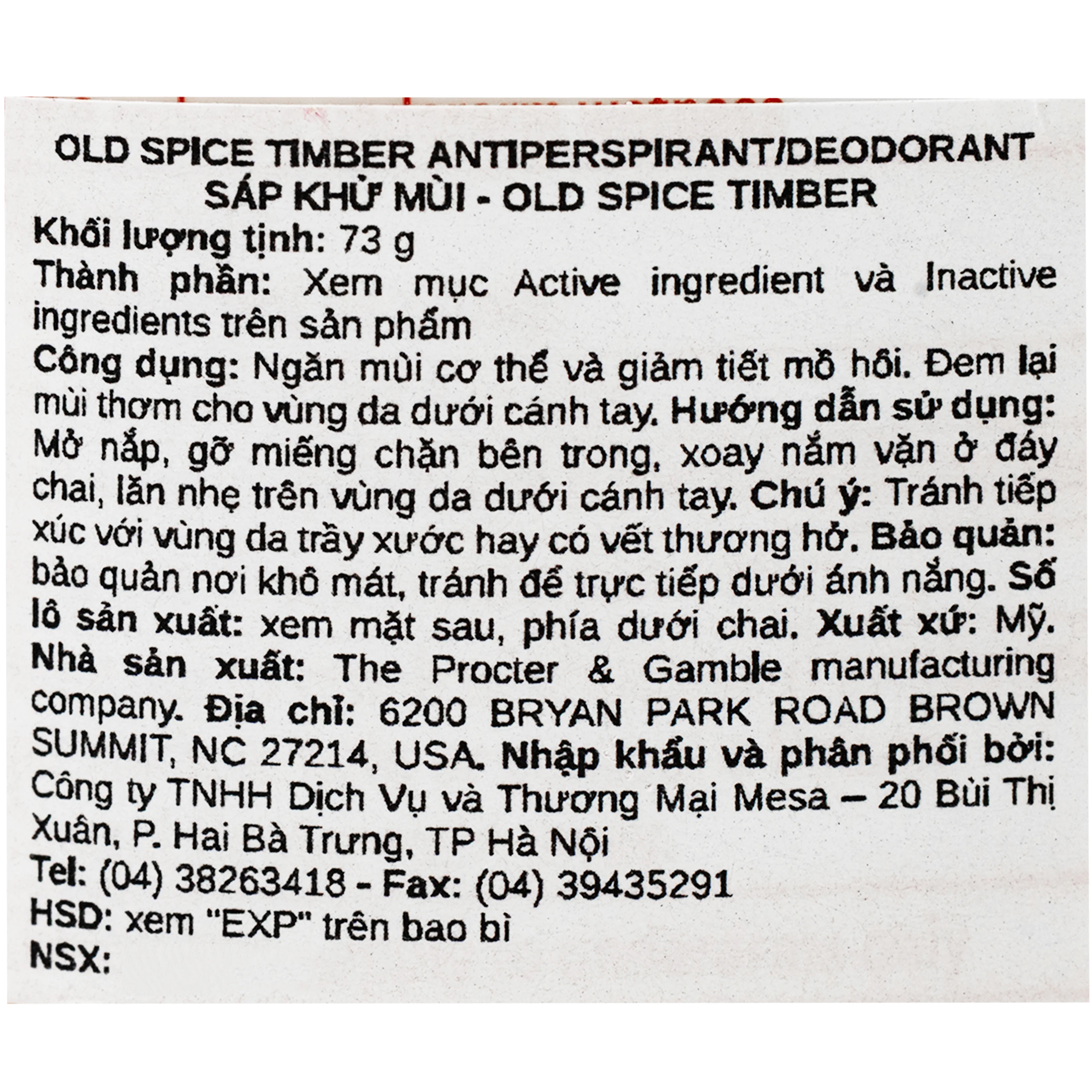 Sáp khử mùi và giảm tiết mồ hôi Nam Old Spice Timber hương gỗ tự nhiên 73g 4