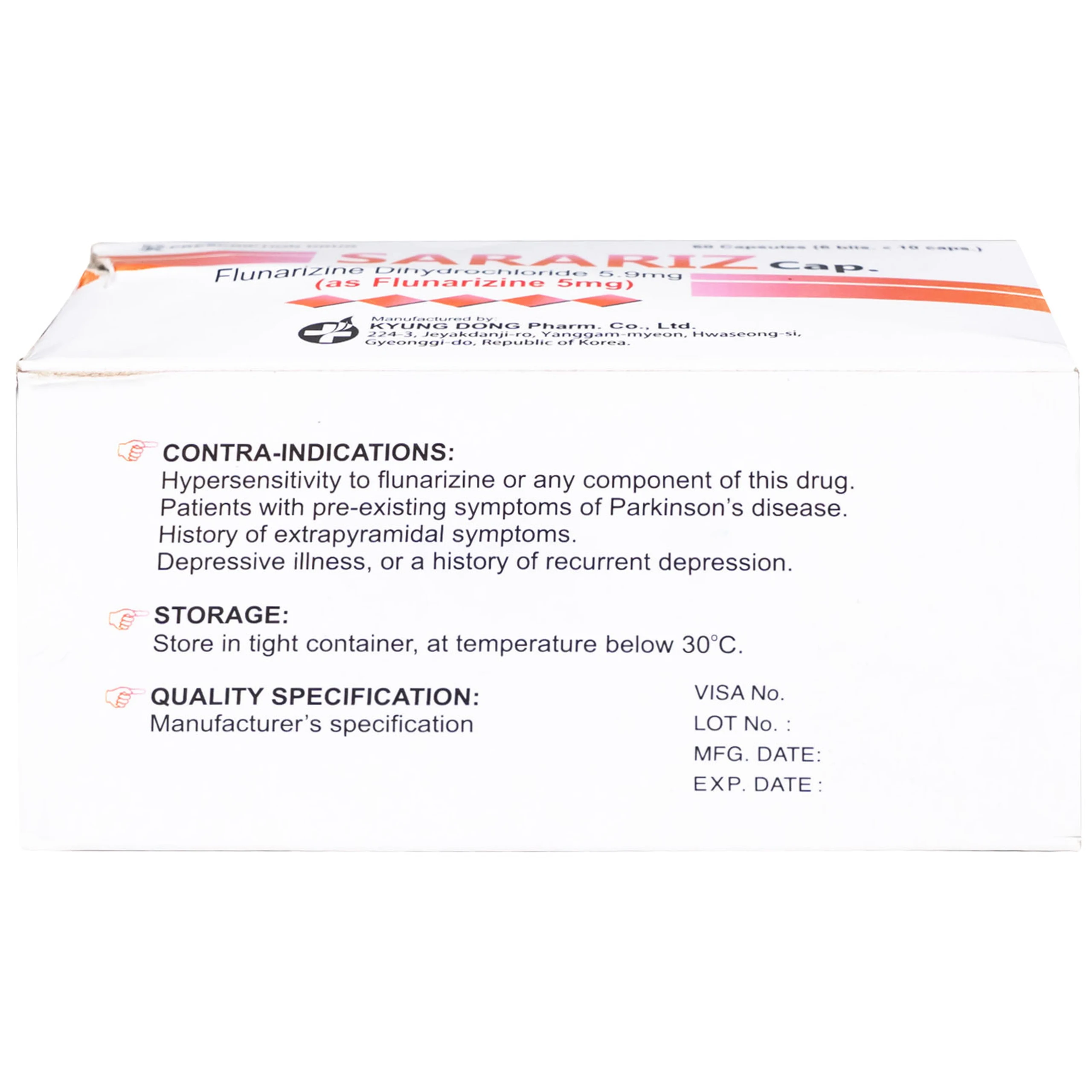 Thuốc Sarariz 5.9mg Kyung Dong điều trị đau nửa đầu, chứng chóng mặt (60 viên)