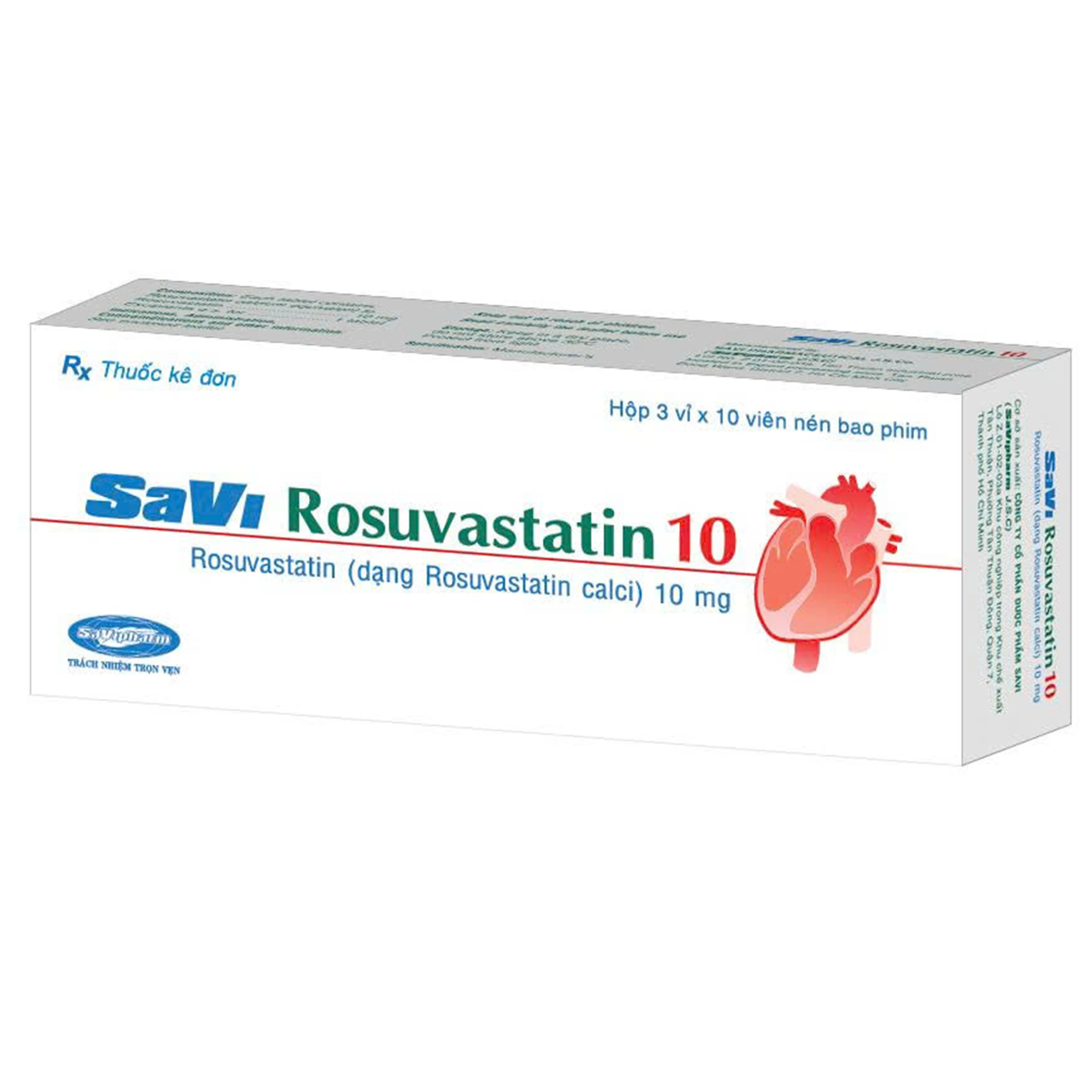Thuốc Savi Rosuvastatin 10MG điều trị rối loạn lipid máu (3 vỉ x 10 viên)