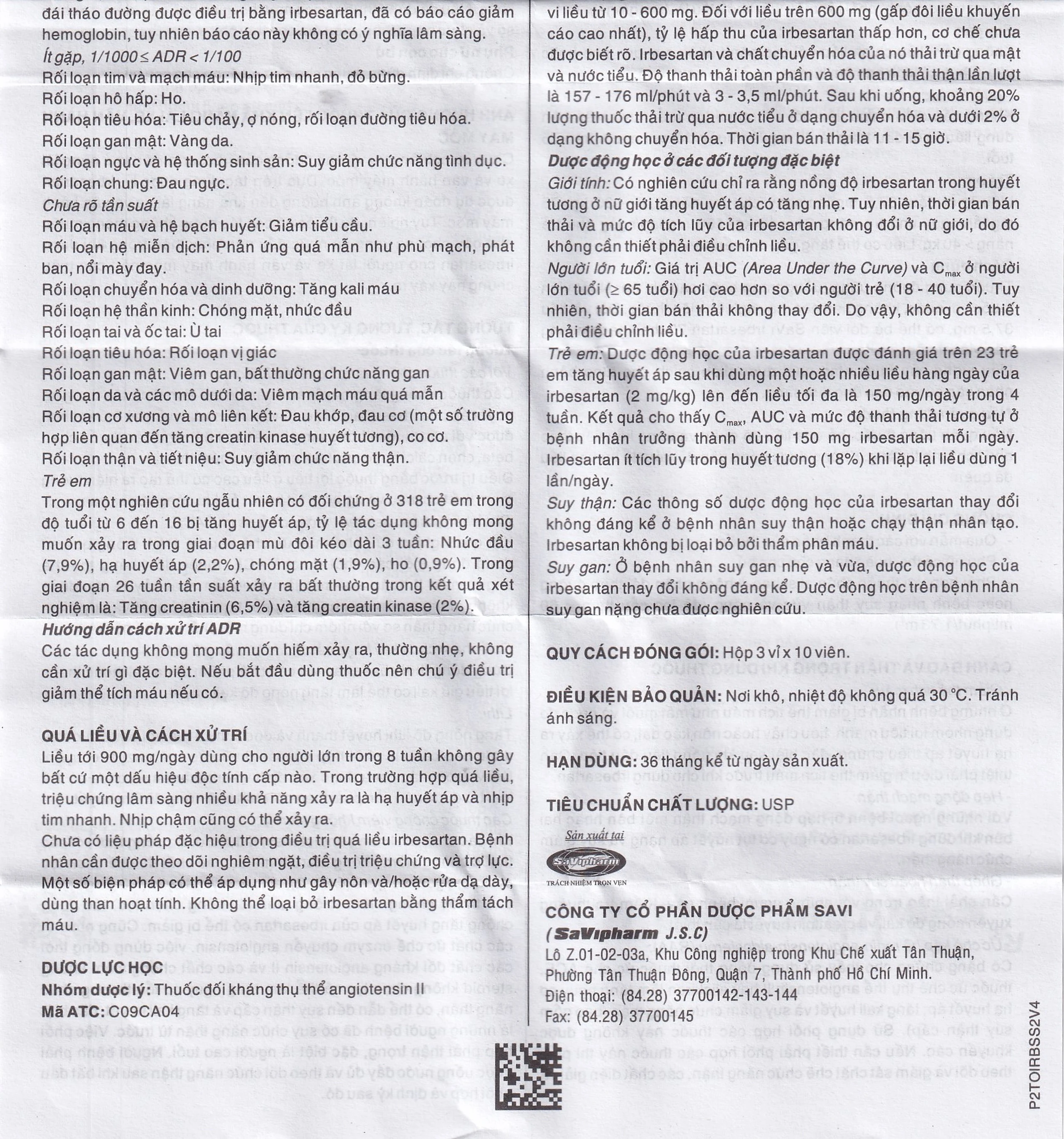 Thuốc SaVi Irbesartan 75 SaviPharm điều trị tăng huyết áp, bệnh thận (3 vỉ x 10 viên)