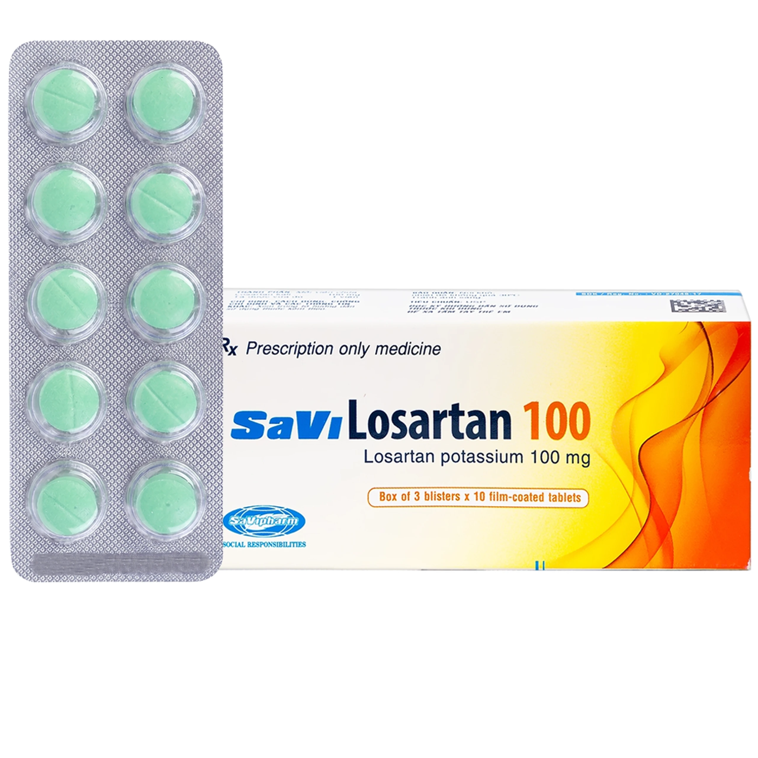 Thuốc Savi Losartan 100 điều trị tăng huyết áp (3 vỉ x 10 viên) 1
