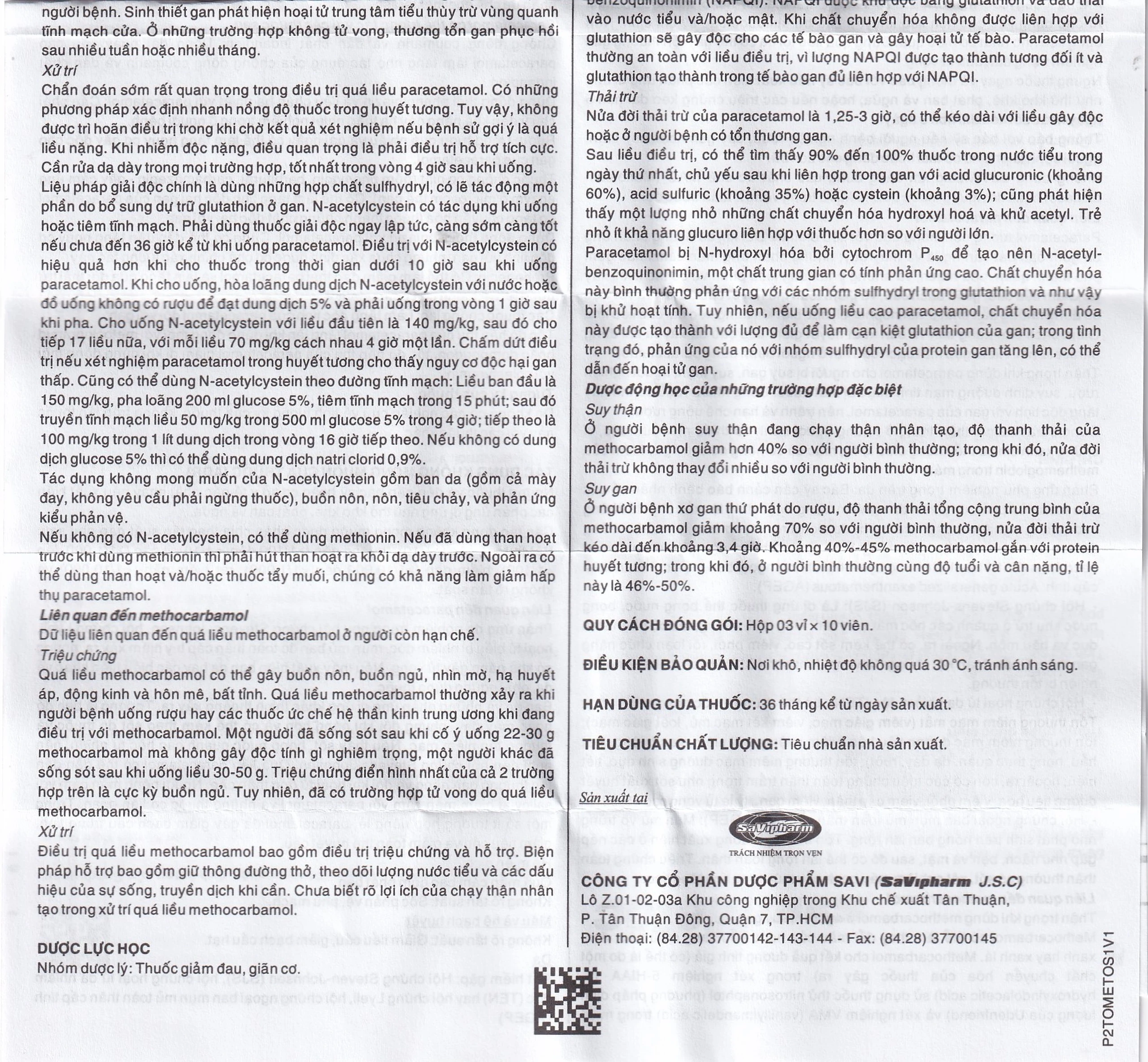 Thuốc SaViMetoc giảm đau do co thắt cơ (3 vỉ x 10 viên)
