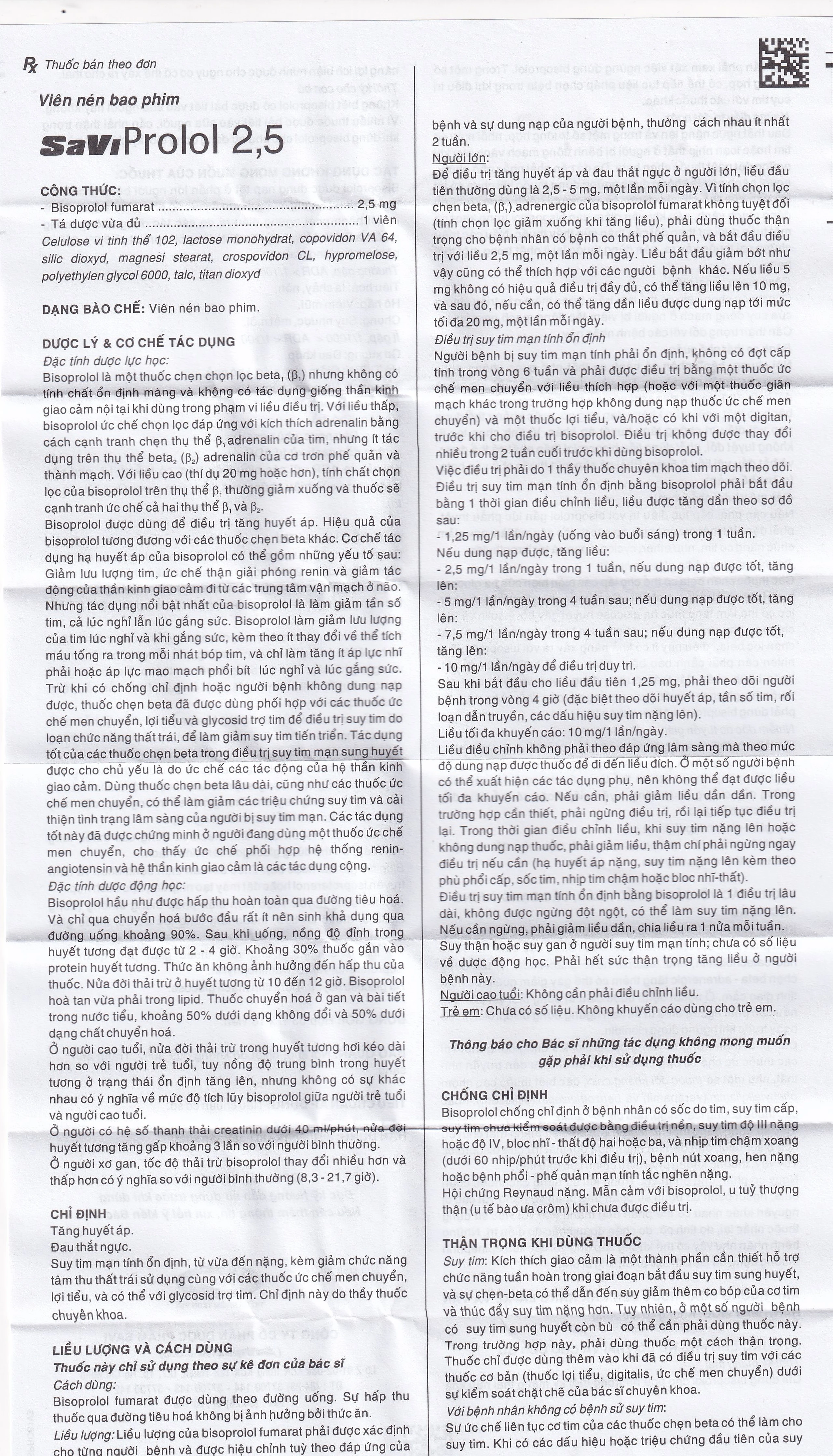 Thuốc SaViProlol 2,5 điều trị tăng huyết áp, đau thắt ngực (3 vỉ x 10 viên) 